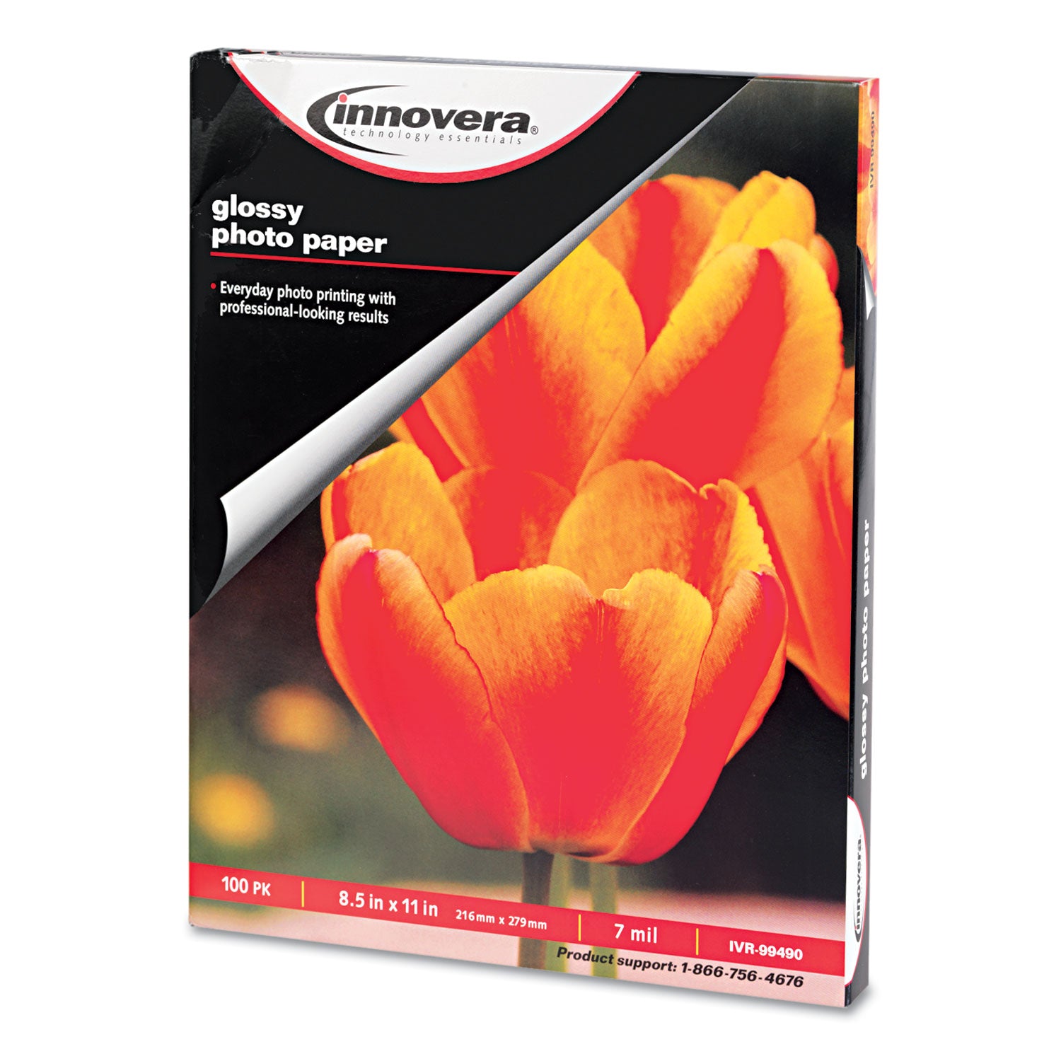 Glossy Photo Paper, 7 mil, 8.5 x 11, Glossy White, 100/Pack -