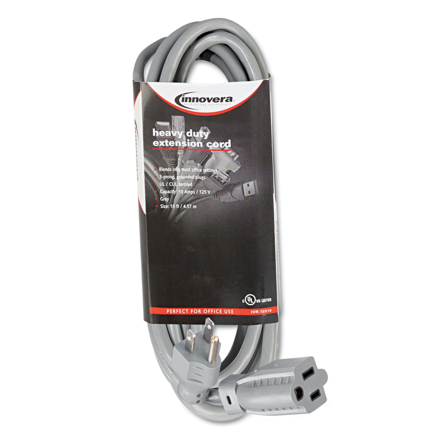 Indoor Heavy-Duty Extension Cord, 15 ft, 13 A, Gray -