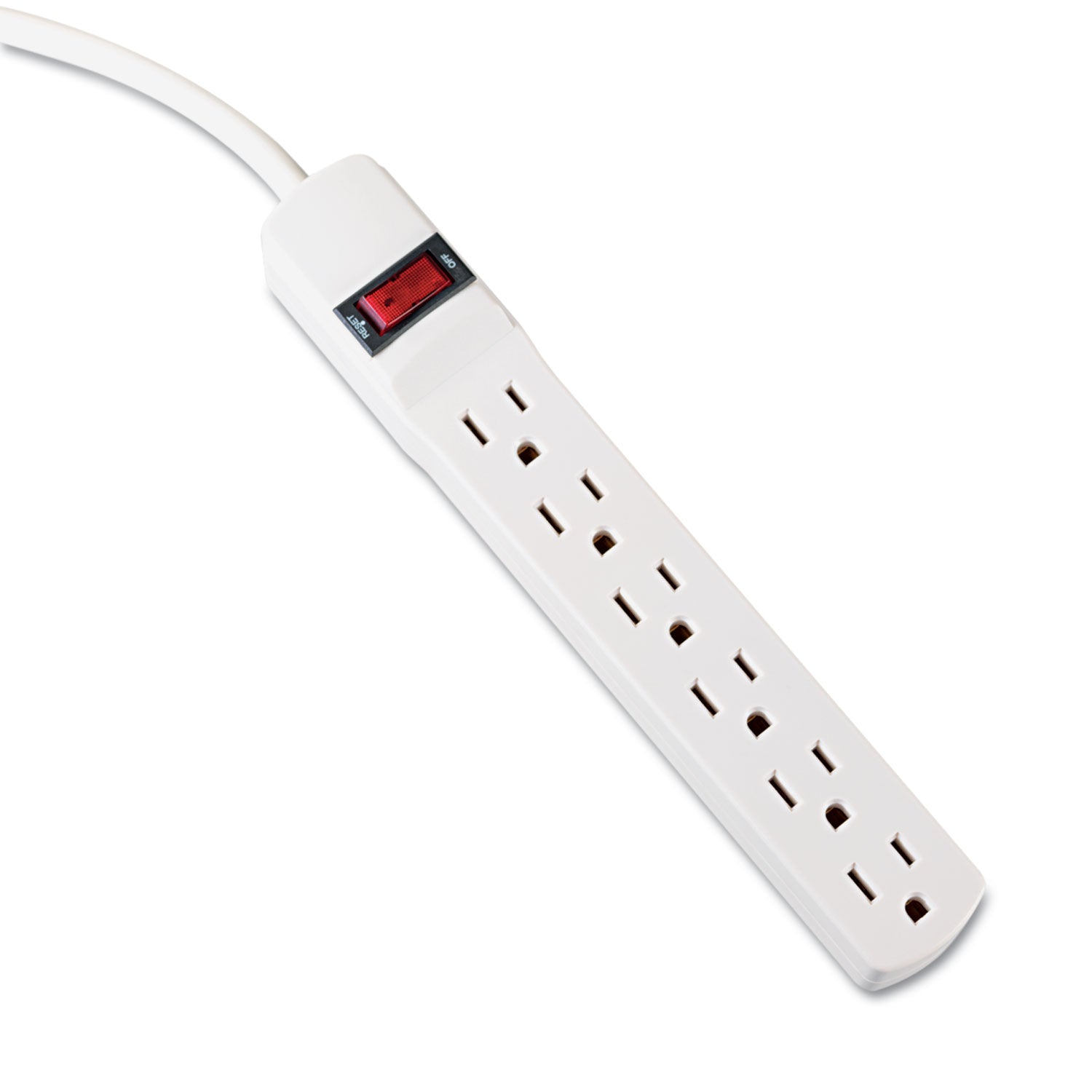 Power Strip, 6 Outlets, 15 ft Cord, Ivory -