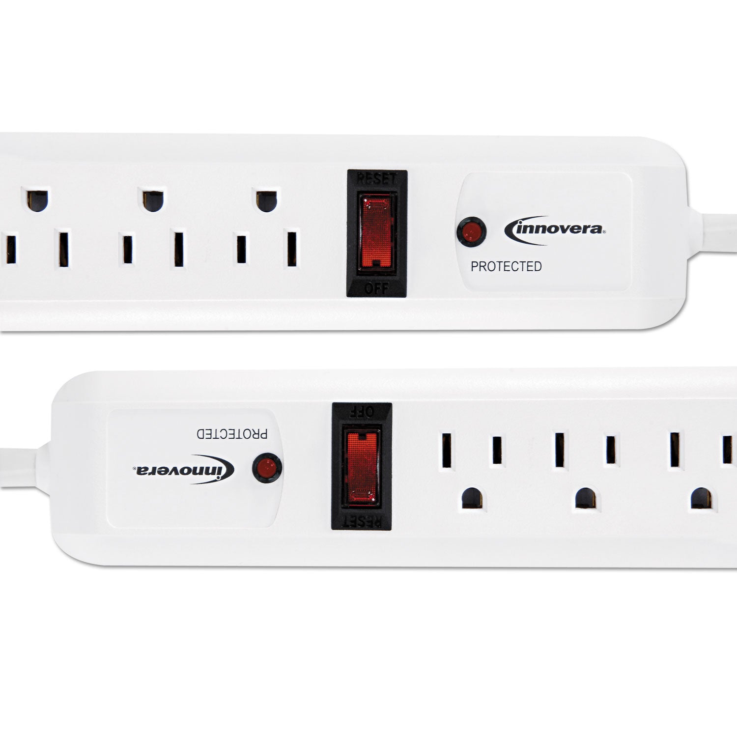 Surge Protector, 6 AC Outlets, 4 ft Cord, 540 J, White, 2/Pack -