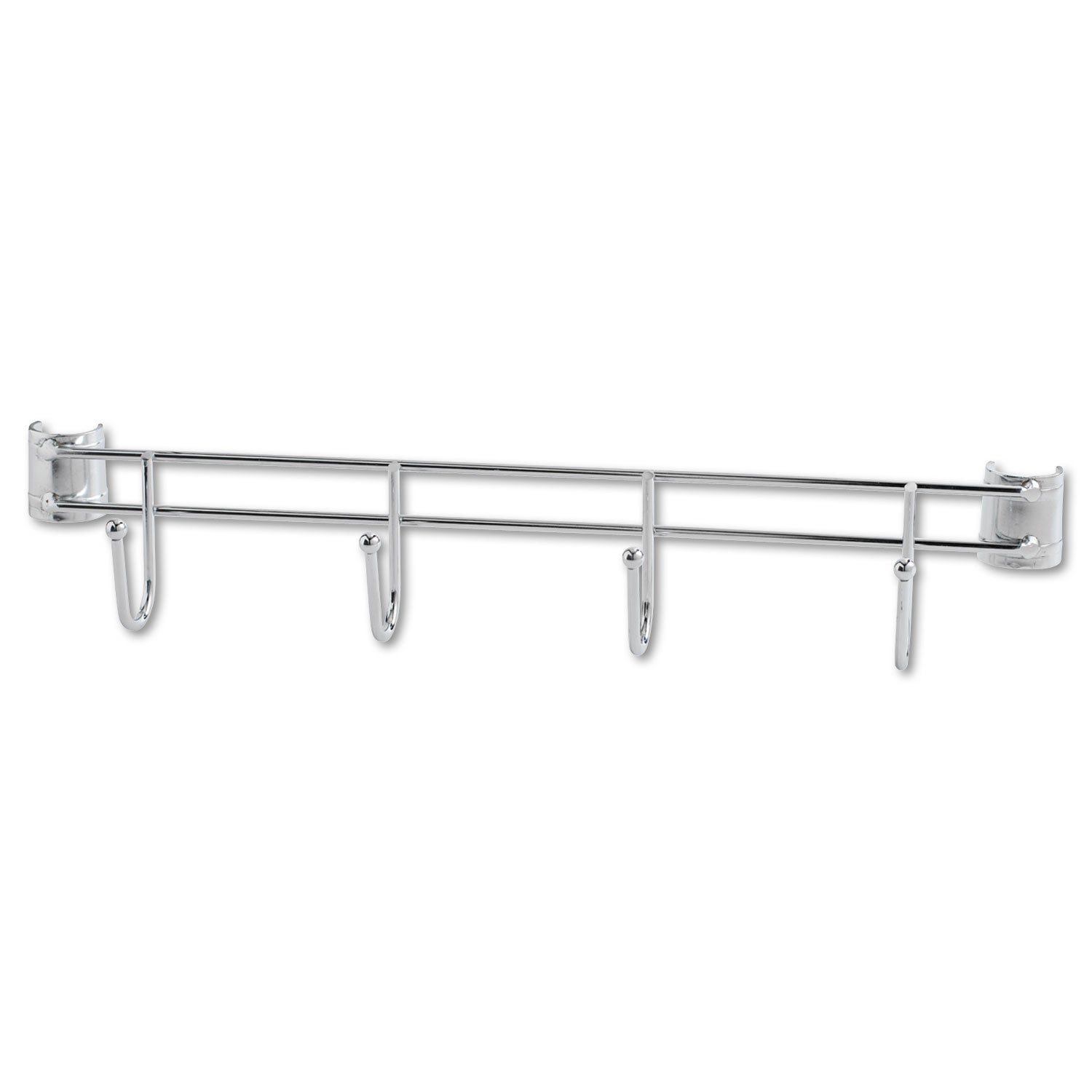 Hook Bars For Wire Shelving, Four Hooks, 18" Deep, Silver, 2 Bars/Pack -