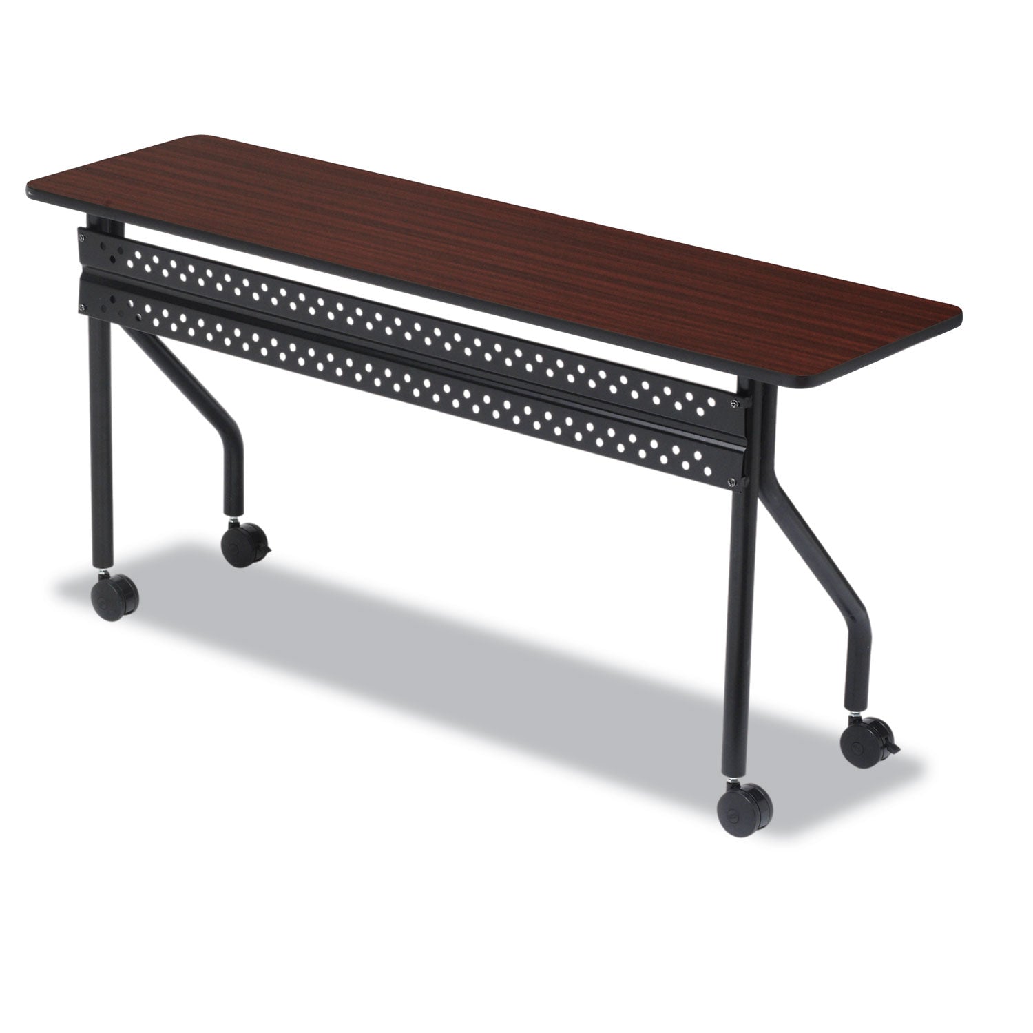 OfficeWorks Mobile Training Table, Rectangular, 72" x 18" x 29", Mahogany/Black -