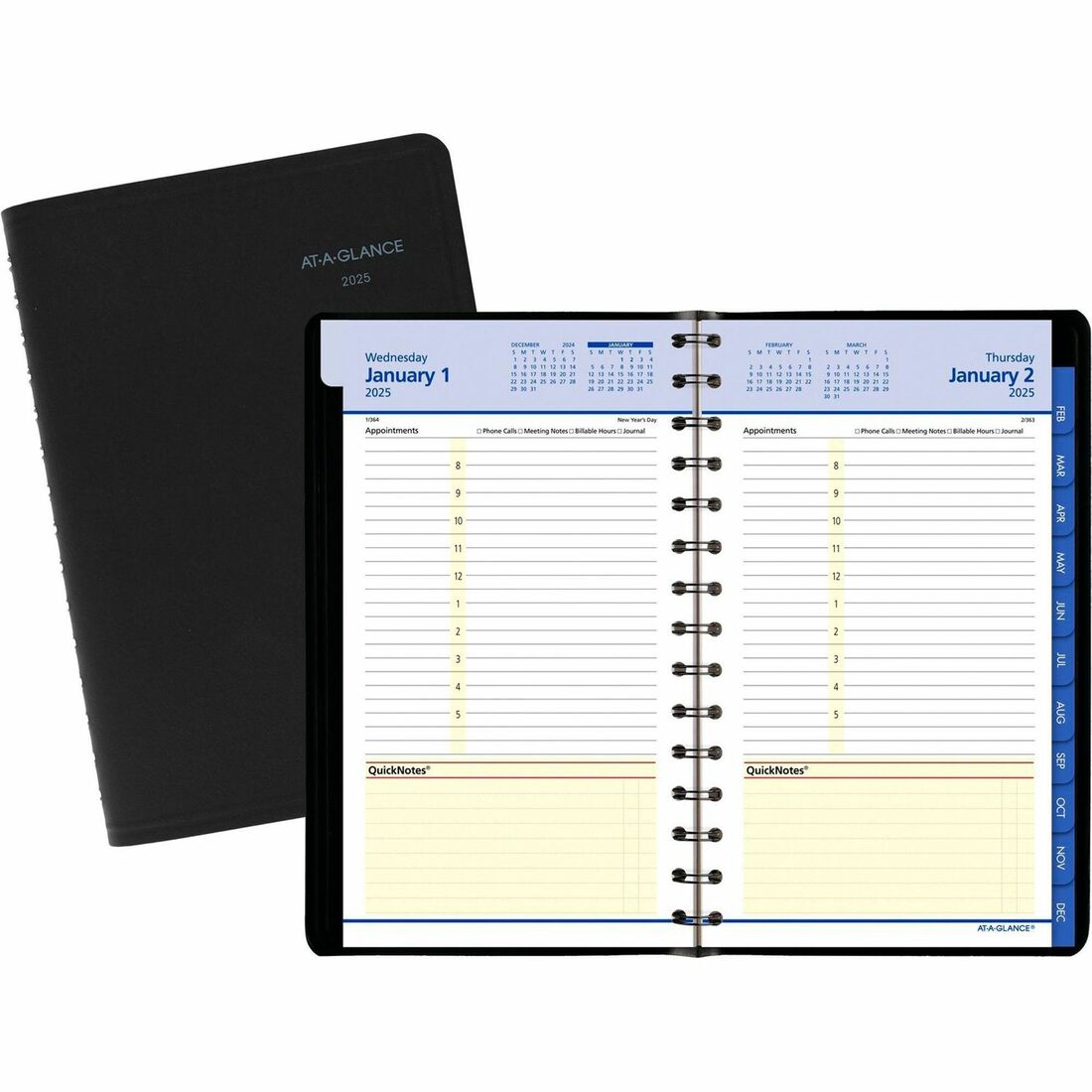 At-A-Glance QuickNotes Appointment Book Planner - Small Size - Julian Dates - Daily, Monthly - 1 Year - January 2024 - December 2024 - 8:00 AM to 5:00 PM - Hourly - 1 Day Single Page Layout 1 Month Double Page Layout - 5" x 8" White Sheet - Wire Boun - 1