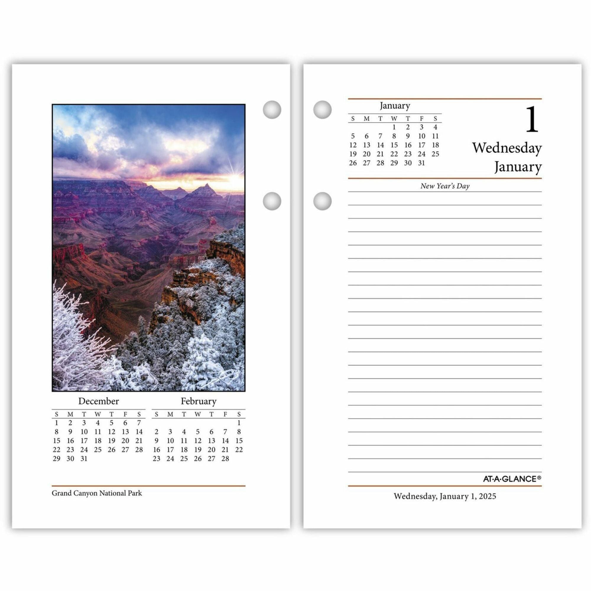 At-A-Glance Photographic Loose-Leaf Desk Calendar Refill - Standard Size - Julian Dates - Daily - 12 Month - January 2024 - December 2024 - 1 Day Double Page Layout - 3 1/2" x 6" White Sheet - 2-ring - Desktop, Desk - Paper - Ruled, Reference Calenda