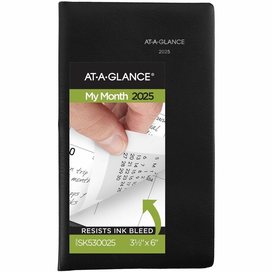 DayMinder 2024 Monthly Planner, Black, Pocket, 3 1/2" x 6" - Pocket Size - Julian Dates - Monthly - 14 Month - December 2023 - January 2025 - 1 Month Double Page Layout - 3 1/2" x 6" White Sheet - Stapled - Leather - Black - Simulated Leather, Paper, -