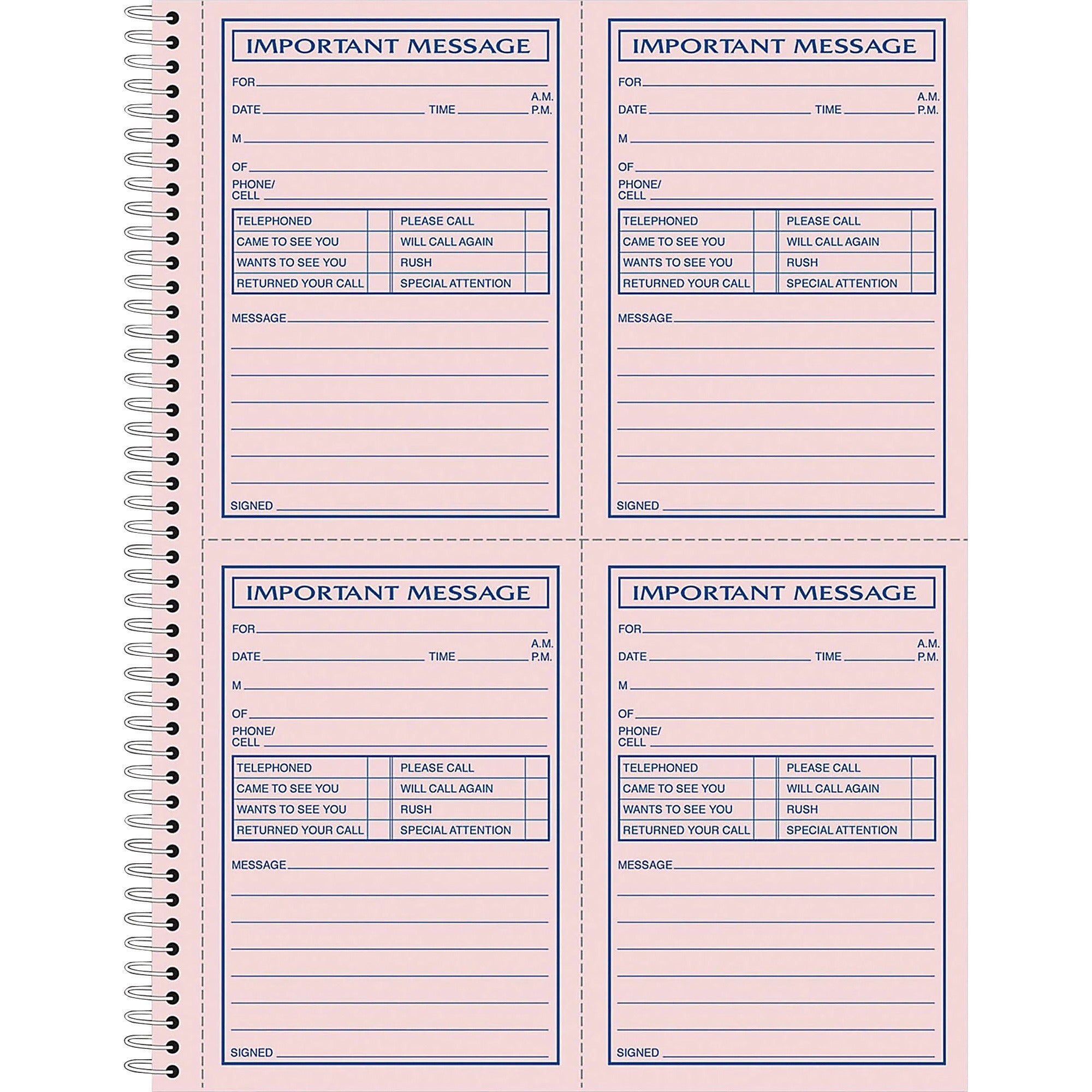Adams Carbonless Important Message Pad - 200 Sheet(s) - Spiral Bound - 2 PartCarbonless Copy - 8.50" x 11" Sheet Size - Assorted Sheet(s) - 1 Each -
