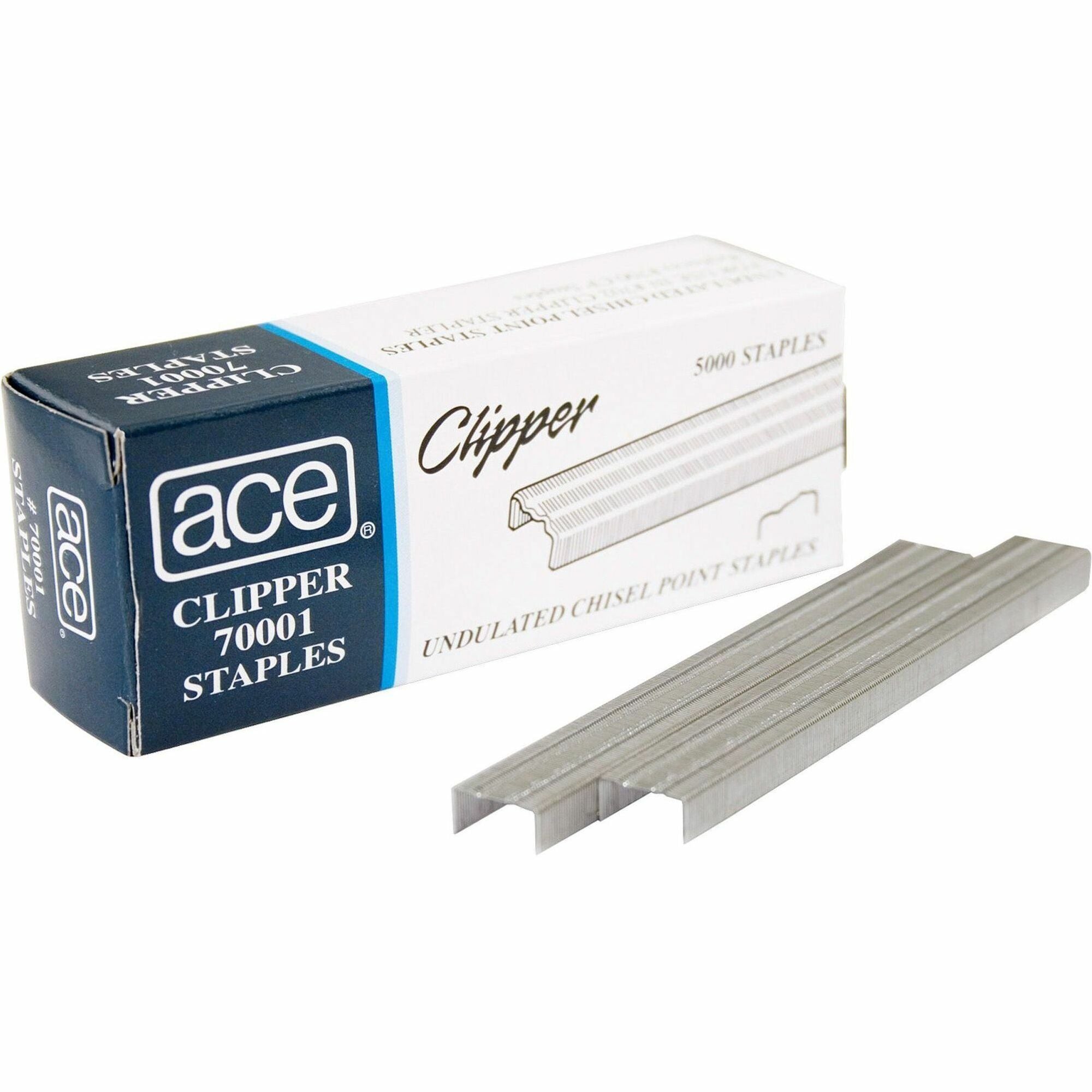 Advantus Ace Undulated Clipper Staples - 210 Per Strip - Chisel Point5000 / Box -