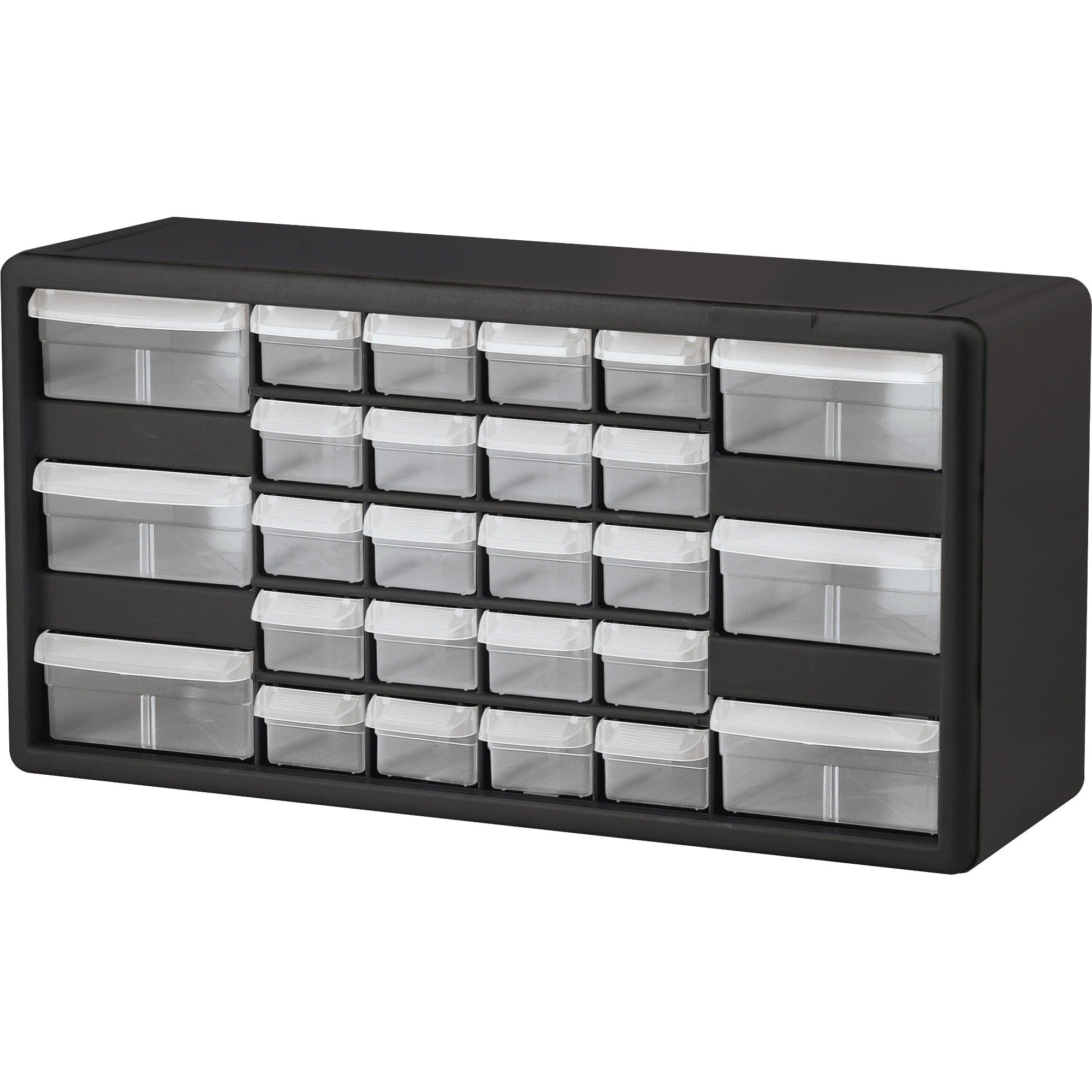 Akro-Mils 26-Drawer Plastic Storage Cabinet - 26 Compartment(s) - 10.3" Height x 20" Width x 6.4" Depth - Unbreakable, Stackable, Finger Grip - Black - Polymer, Plastic - 1 Each -