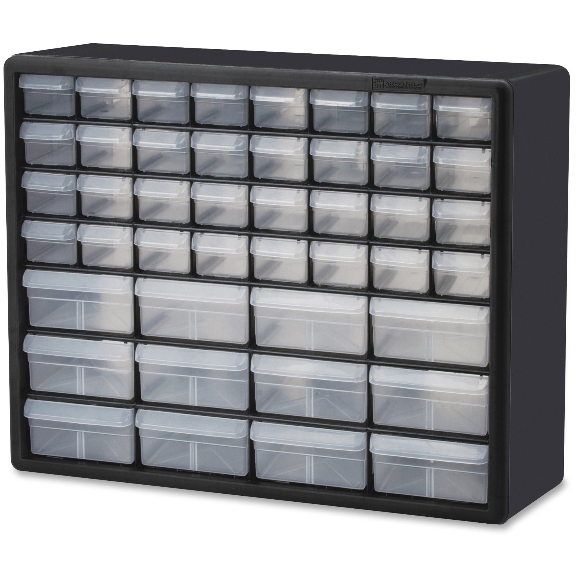 Akro-Mils 44-Drawer Plastic Storage Cabinet - 44 Compartment(s) - 15.8" Height6.4" Depth x 20" Length - Unbreakable, Stackable, Finger Grip - Black - Polystyrene - 1 Each -
