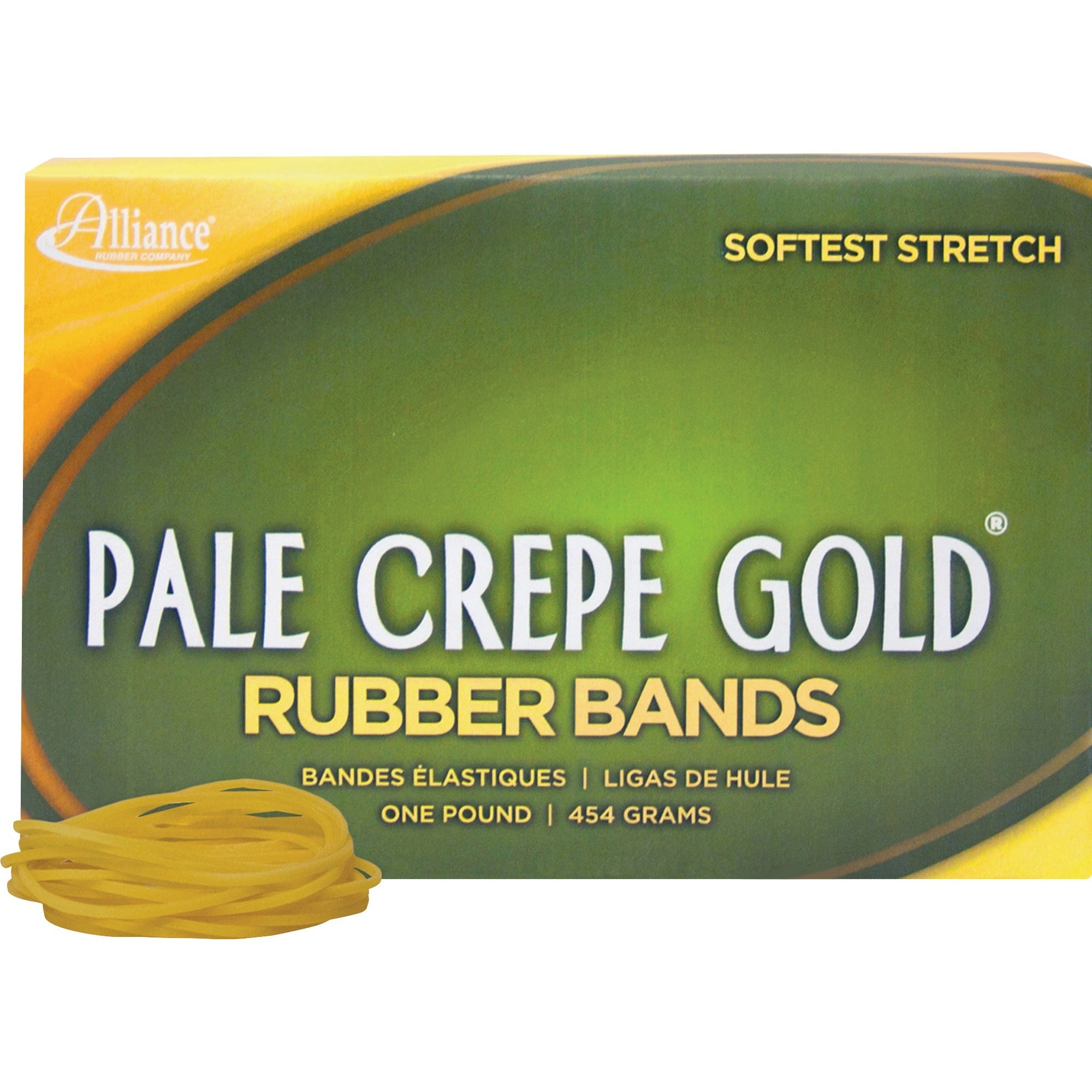Alliance Rubber 20165 Pale Crepe Gold Rubber Bands - Size #16 - Approx. 2675 Bands - 2 1/2" x 1/16" - Golden Crepe - 1 lb Box -
