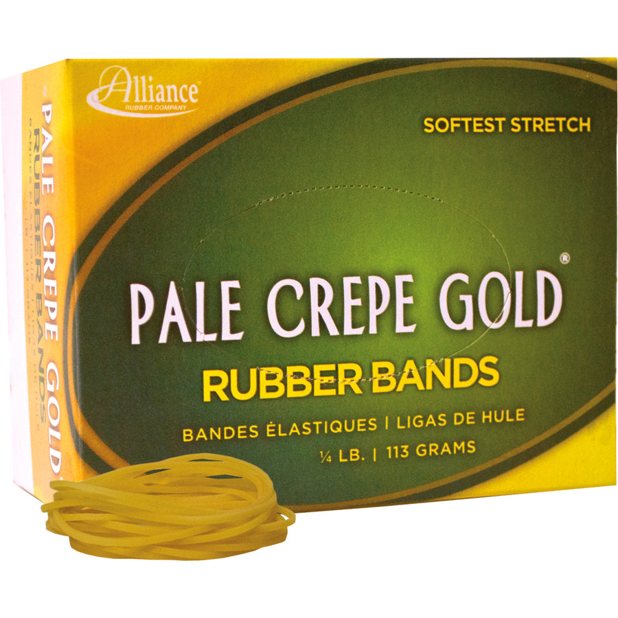 Alliance Rubber 20169 Pale Crepe Gold Rubber Bands - Size #16 - Approx. 668 Bands - 2 1/2" x 1/16" - Golden Crepe - 1/4 lb Box -