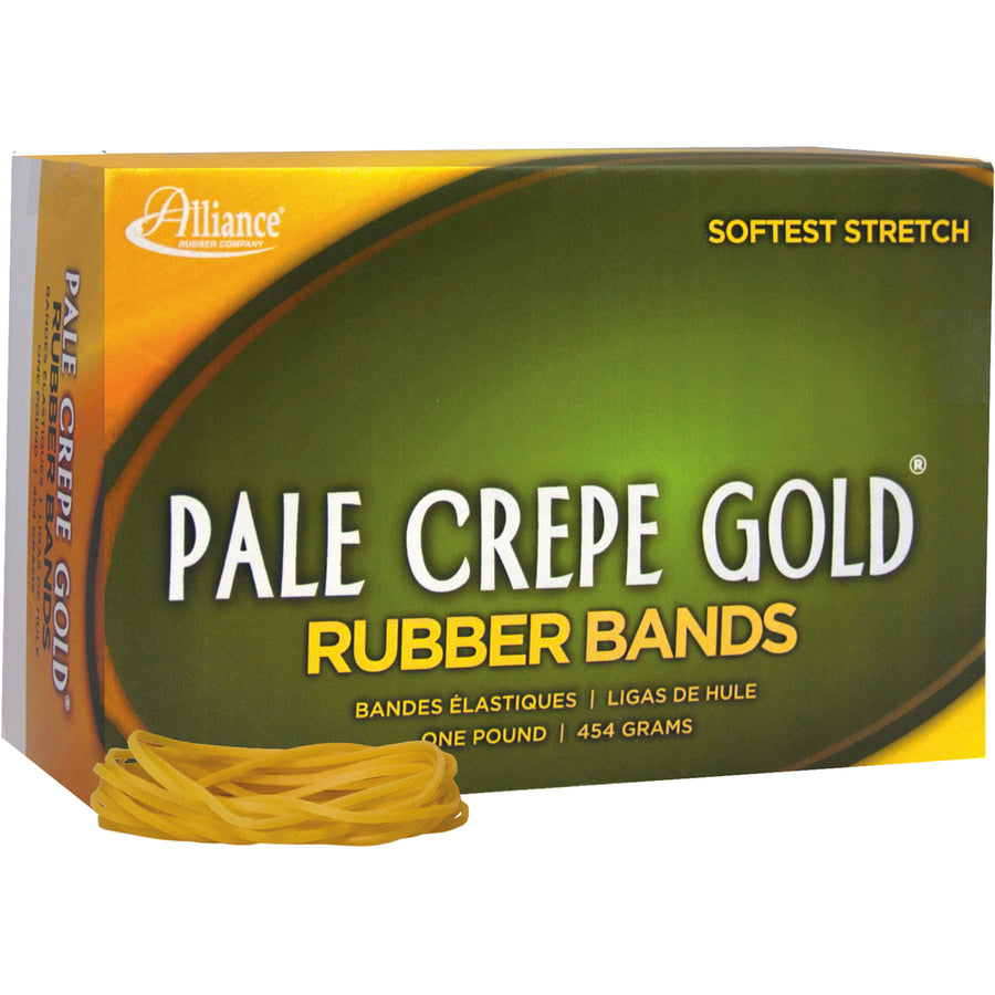 Alliance Rubber 20185 Pale Crepe Gold Rubber Bands - Size #18 - Approx. 2205 Bands - 3" x 1/16" - Golden Crepe - 1 lb Box -