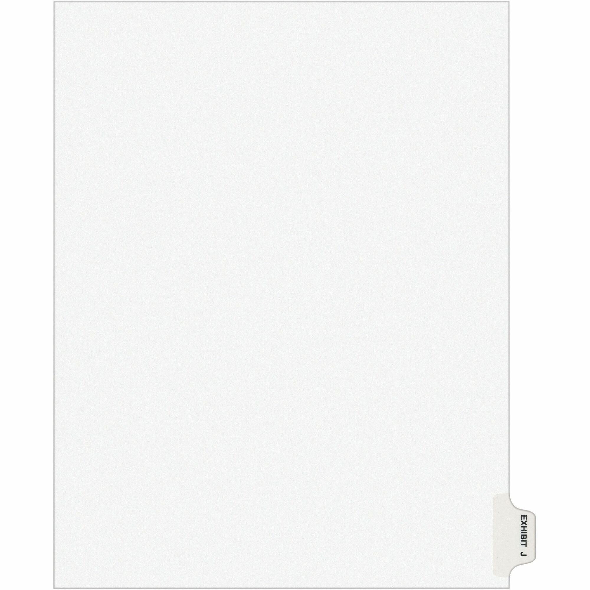 Avery Individual Legal Exhibit Dividers - Avery Style - 1 Printed Tab(s) - Character - J - 8.5" Divider Width x 11" Divider Length - Letter - White Paper Divider - Paper Tab(s) - Recycled - Reinforced Tab, Rip Proof, Unpunched - 25 / Pack -