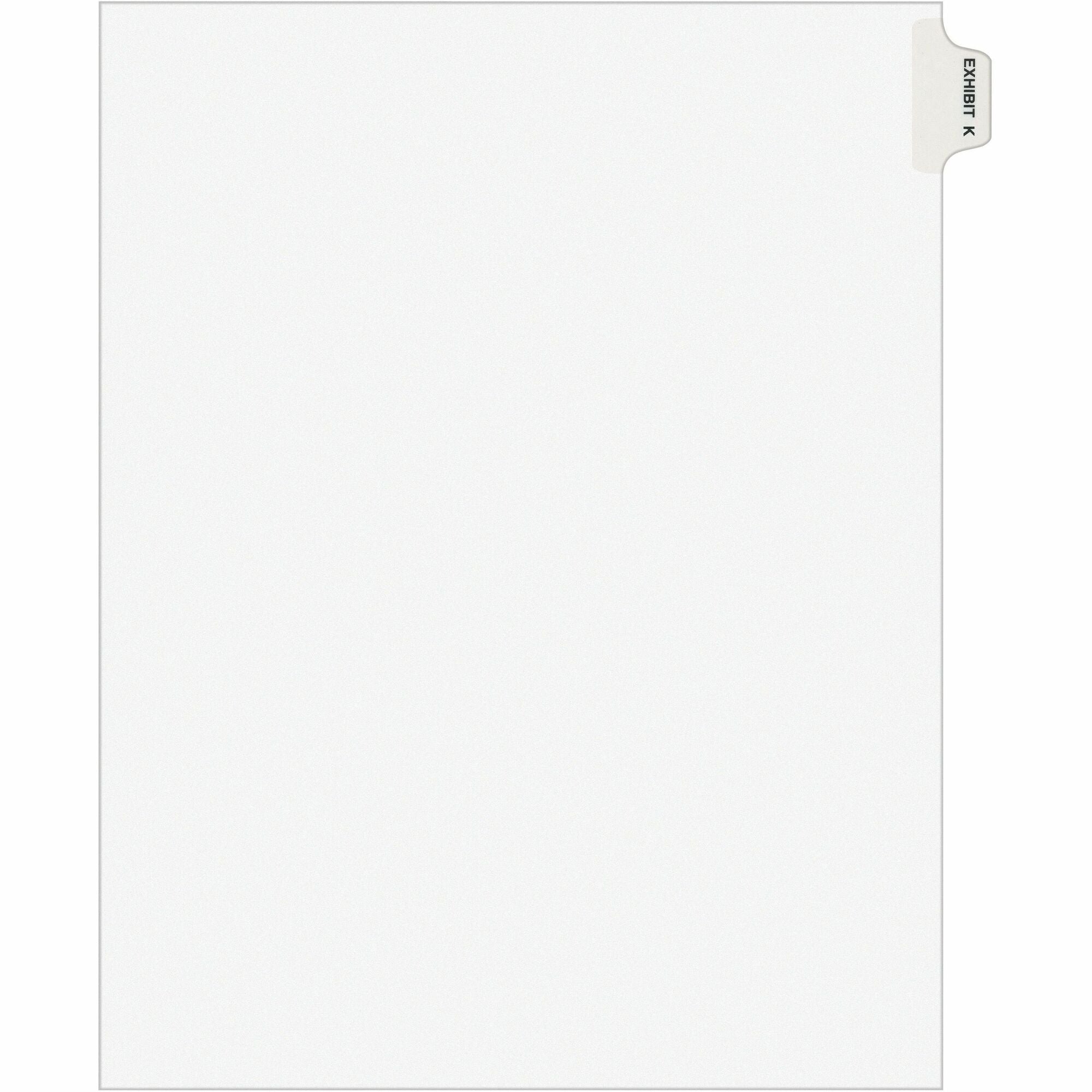 Avery Individual Legal Exhibit Dividers - Avery Style - 1 Printed Tab(s) - Character - K - 8.5" Divider Width x 11" Divider Length - Letter - White Paper Divider - Paper Tab(s) - Recycled - Reinforced Tab, Rip Proof, Unpunched - 25 / Pack -