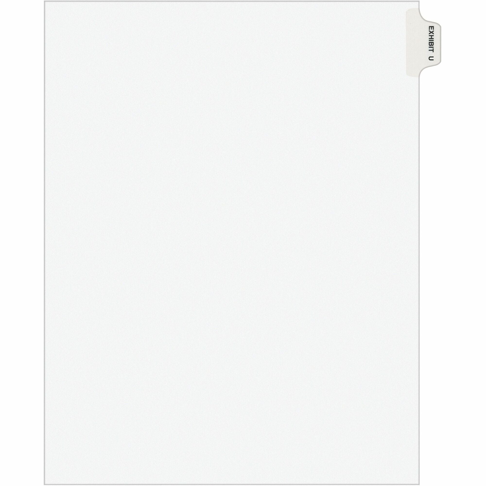 Avery Individual Legal Exhibit Dividers - Avery Style - 1 Printed Tab(s) - Character - U - 8.5" Divider Width x 11" Divider Length - Letter - White Paper Divider - Paper Tab(s) - Recycled - Reinforced Tab, Rip Proof, Unpunched - 25 / Pack -