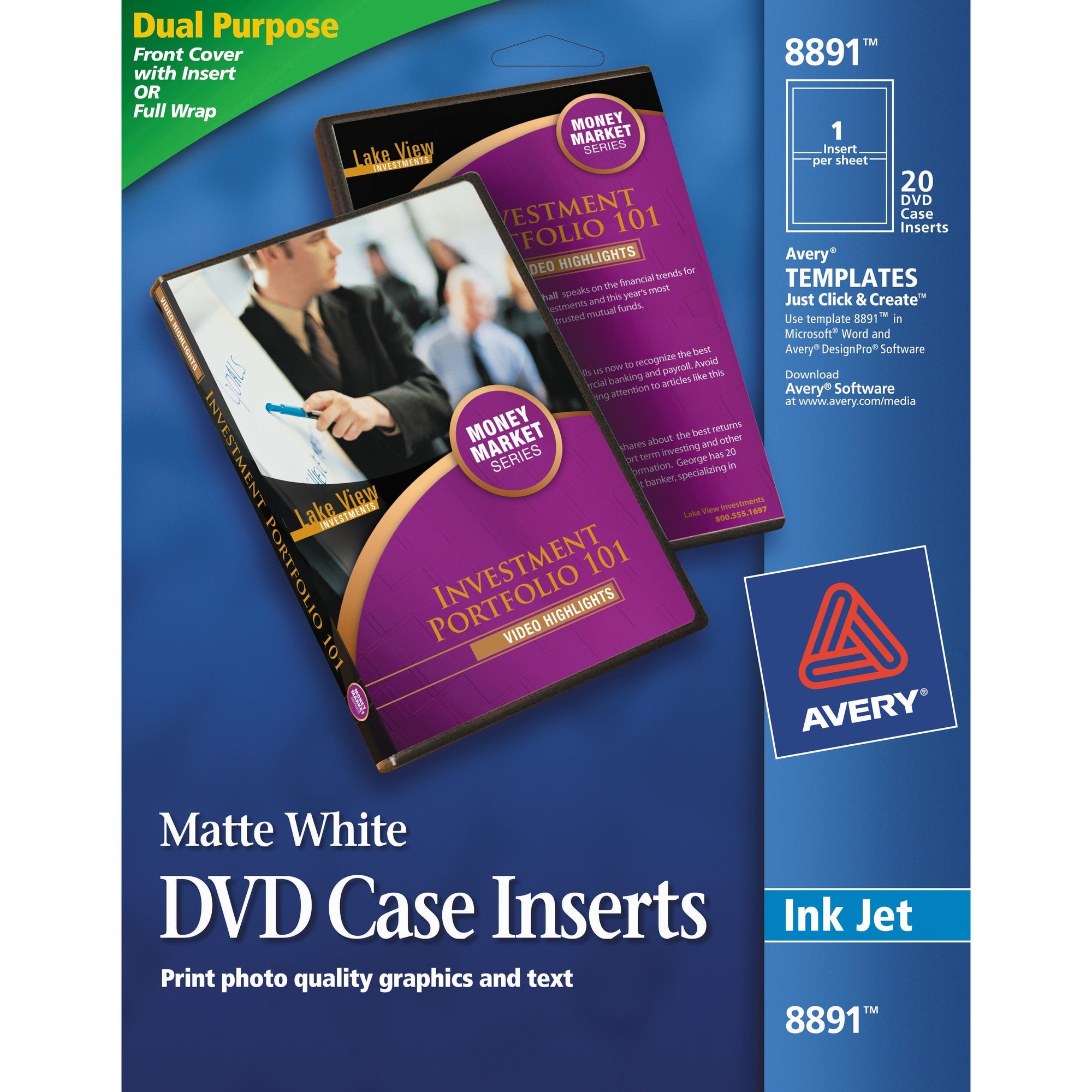 Avery Avery(R) Matte White DVD Case Inserts, 20 Inserts (8891) - Matte - 20 / Pack - Acid-free, Moisture Resistant, Water Resistant - White -