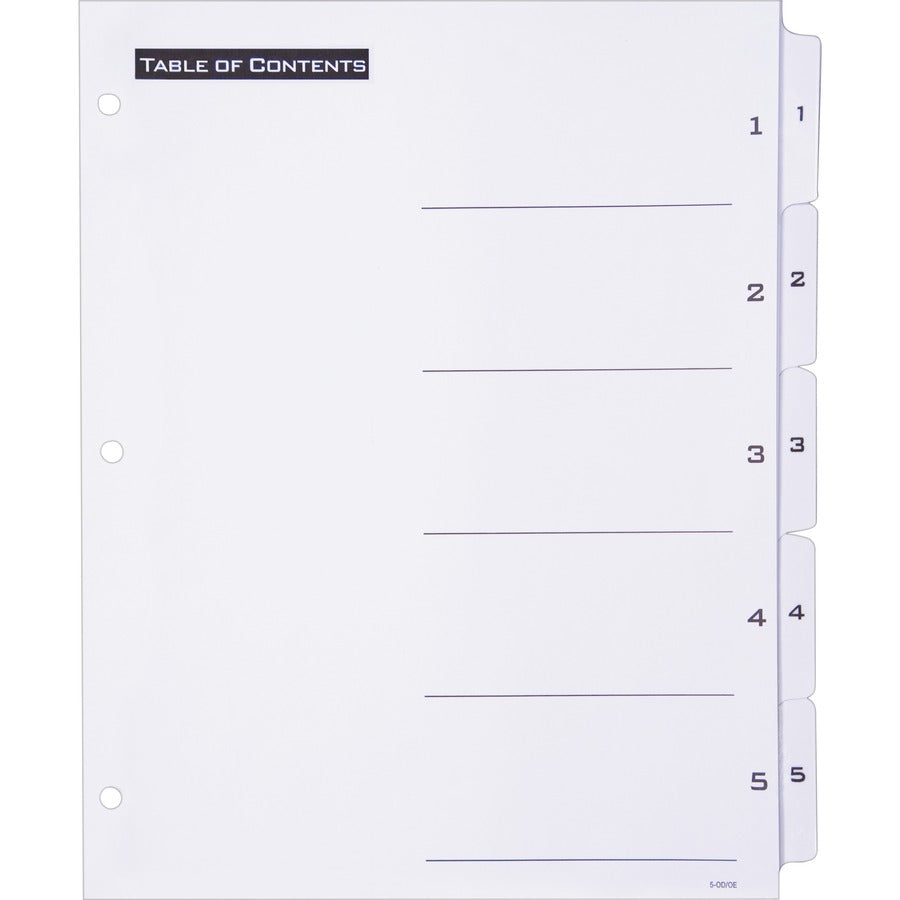 Avery B/W Print Table of Contents Tab Dividers - 5 x Divider(s) - 1-5 - 5 Tab(s)/Set - 8.5" Divider Width x 11" Divider Length - 3 Hole Punched - White Paper Divider - Black Paper, White Tab(s) - 1 -