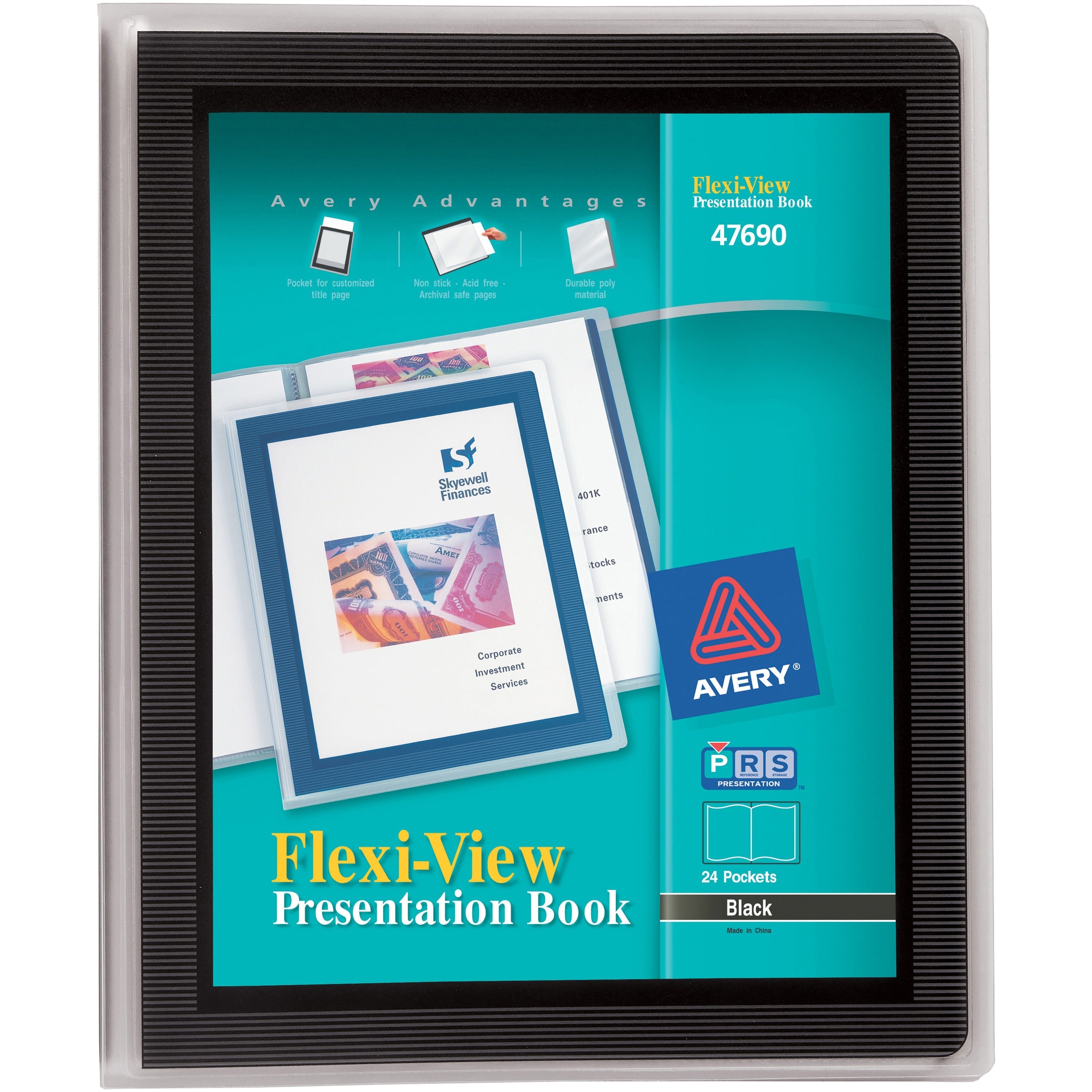 Avery Flexi-View Presentation Book - Letter - 8 1/2" x 11" Sheet Size - 48 Sheet Capacity - Internal Pocket(s) - Polypropylene - Non-stick, Spill-free, Preprinted, Lightweight - 1 Each -