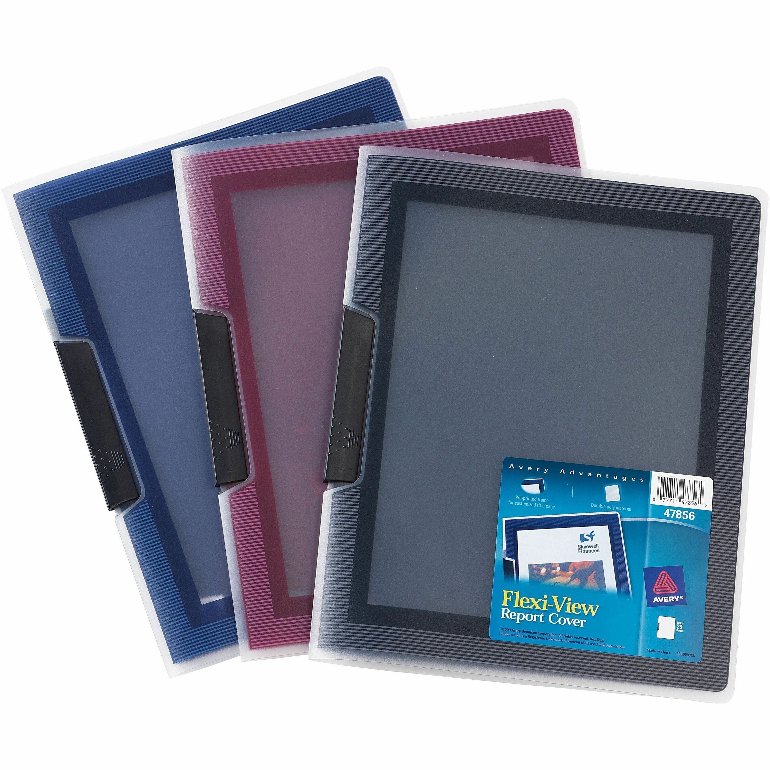 Avery Flexi-View Letter Report Cover - 8 1/2" x 11" - 25 Sheet Capacity - Polypropylene - Assorted - 24 / Box - 1