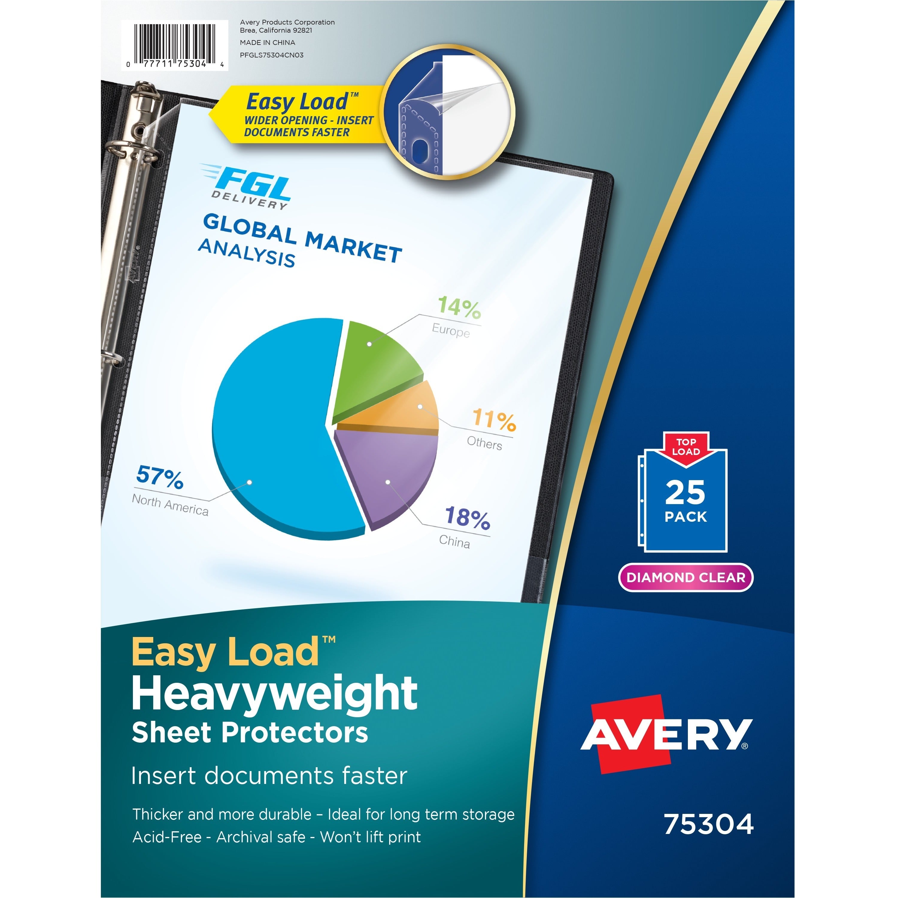 Avery Heavyweight Sheet Protectors -Acid-free - Sheet Capacity - For Letter 8 1/2" x 11" Sheet - Ring Binder - Top Loading - Diamond Clear - Polypropylene - 25 / Pack -