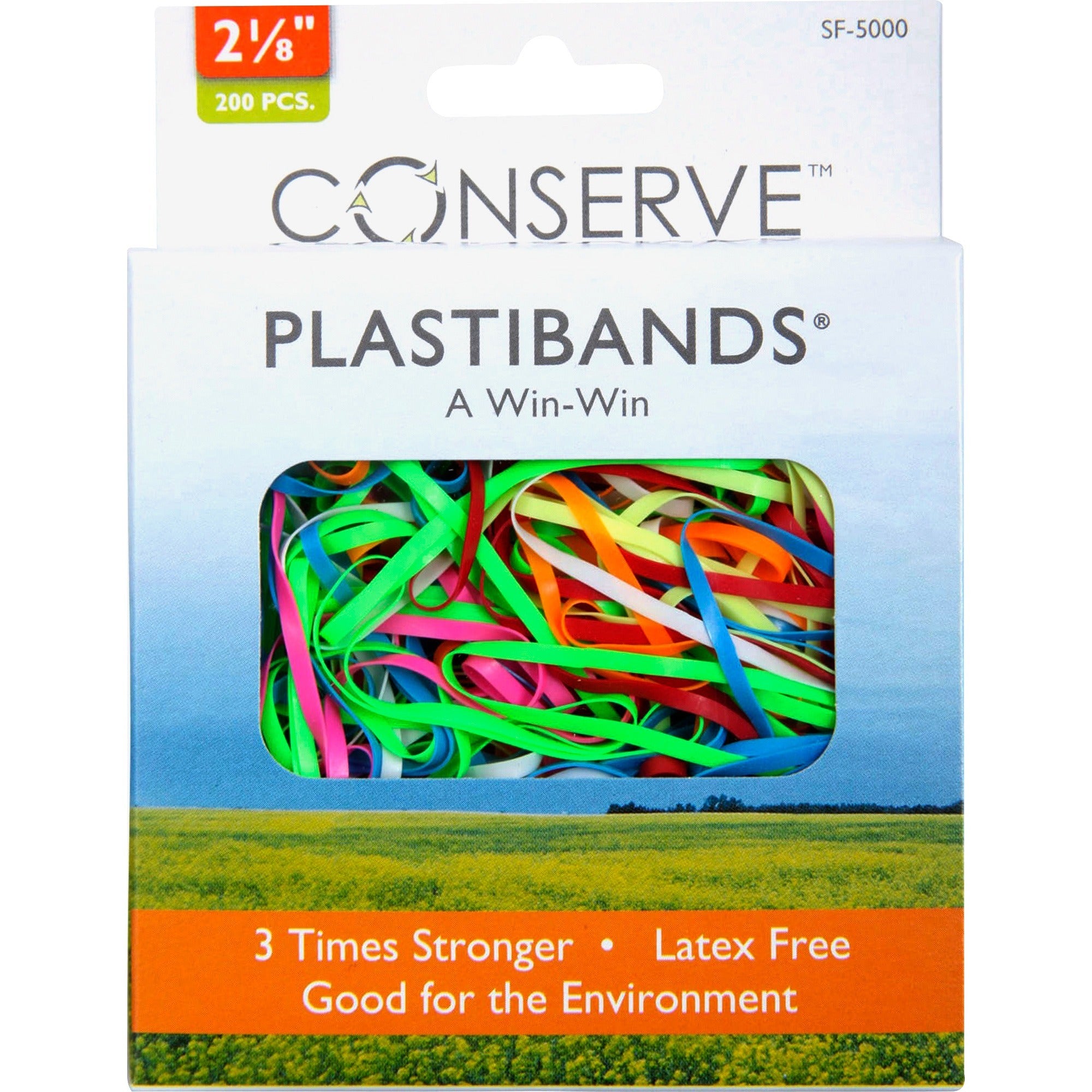 Conserve Plastibands - 2.1" Length - Latex-free - 200 / Box - Polyurethane - Assorted -