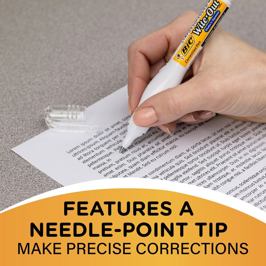 BIC Shake 'n Squeeze Correction Pen, White, 1 Pack - Tip Applicator - 8 mL - White - 1 / Pack -