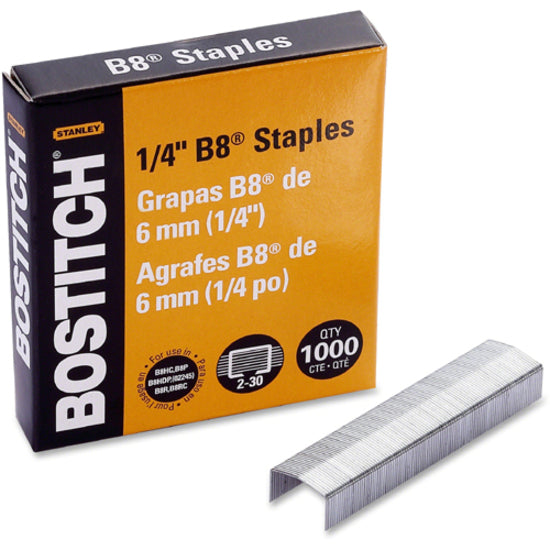 Bostitch PowerCrown Premium Staples - 210 Per Strip - 1/4" Leg - 1/2" Crown - Chisel Point - Silver - High Carbon Steel - 2.5" Height x 0.5" Width0.3" Length - 10000 / Box - 2