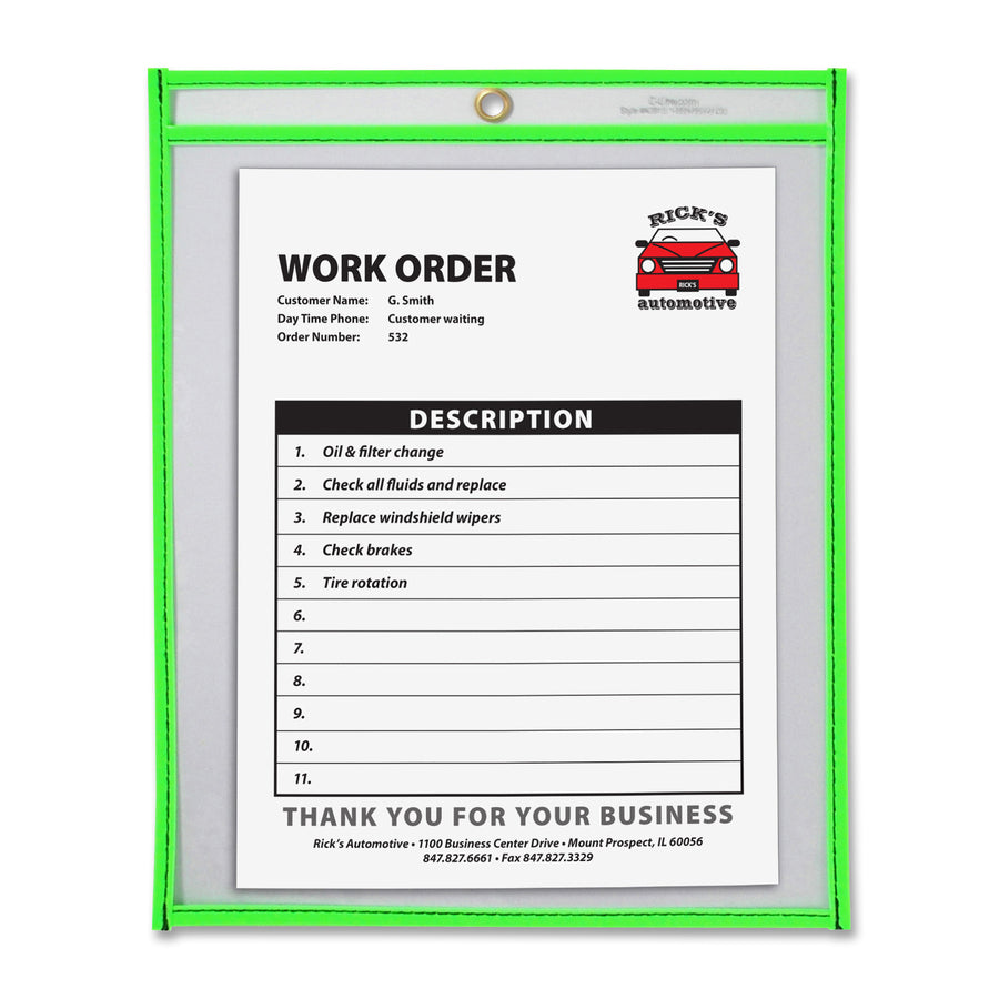 C-Line Neon Shop Ticket Holders, Stitched - Green, Both Sides Clear, 9 x 12, 15EA/BX, 43913 -