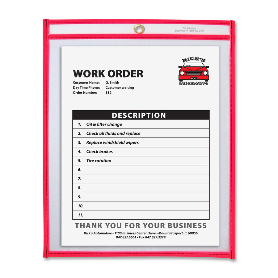C-Line Neon Shop Ticket Holders, Stitched - Red, Both Sides Clear, 9" x 12" , 1 Each/Box, 43914 -