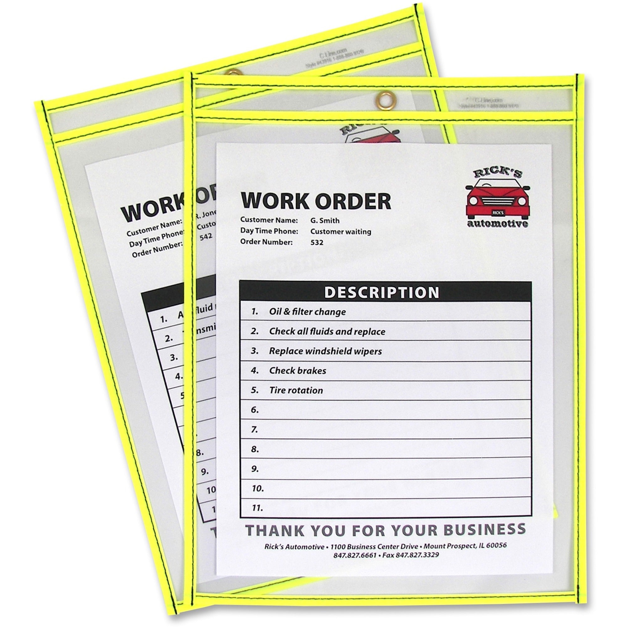 C-Line Neon Shop Ticket Holders, Stitched - Yellow, Both Sides Clear, 9 x 12, 15EA/BX, 43916 -