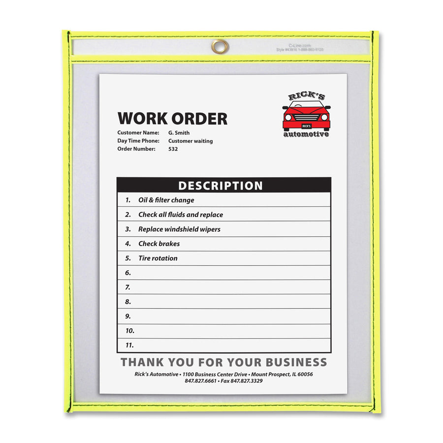 C-Line Neon Shop Ticket Holders, Stitched - Yellow, Both Sides Clear, 9 x 12, 15EA/BX, 43916 -