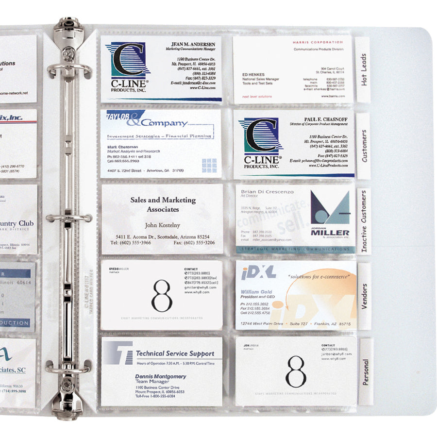 C-Line Business Card Holder Pages with Index Tabs for Ring Binders, Poly - 5-Tab Set, Holds 20 Cards/Page, 3-Hole Punched, 11 x 8-1/2, 5/PK, 61117 -