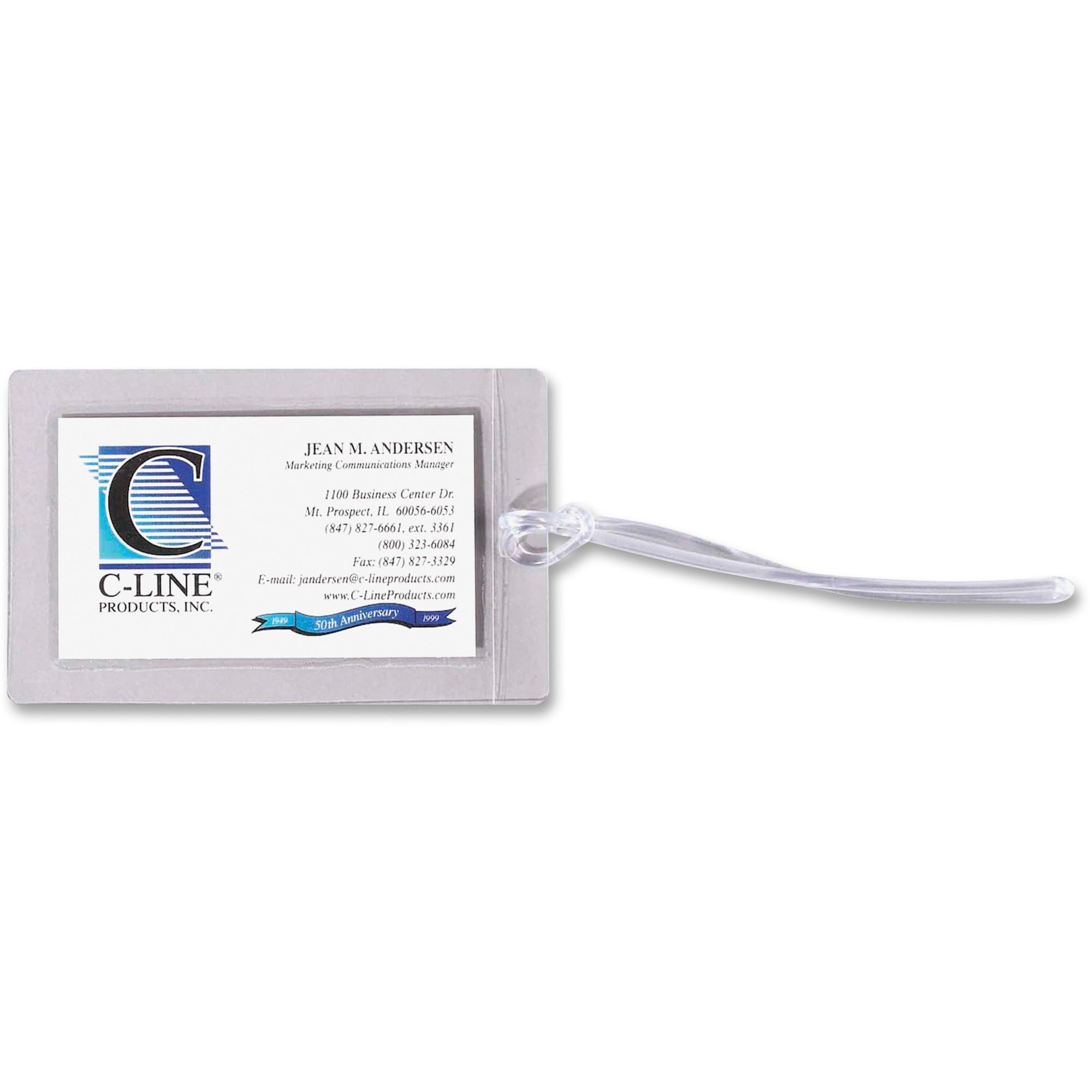 C-Line Super Heavyweight Cleer Adheer Luggage Tag with Straps - Clear, 4-9/16 x 2-13/16, 10/PK, 65107 -