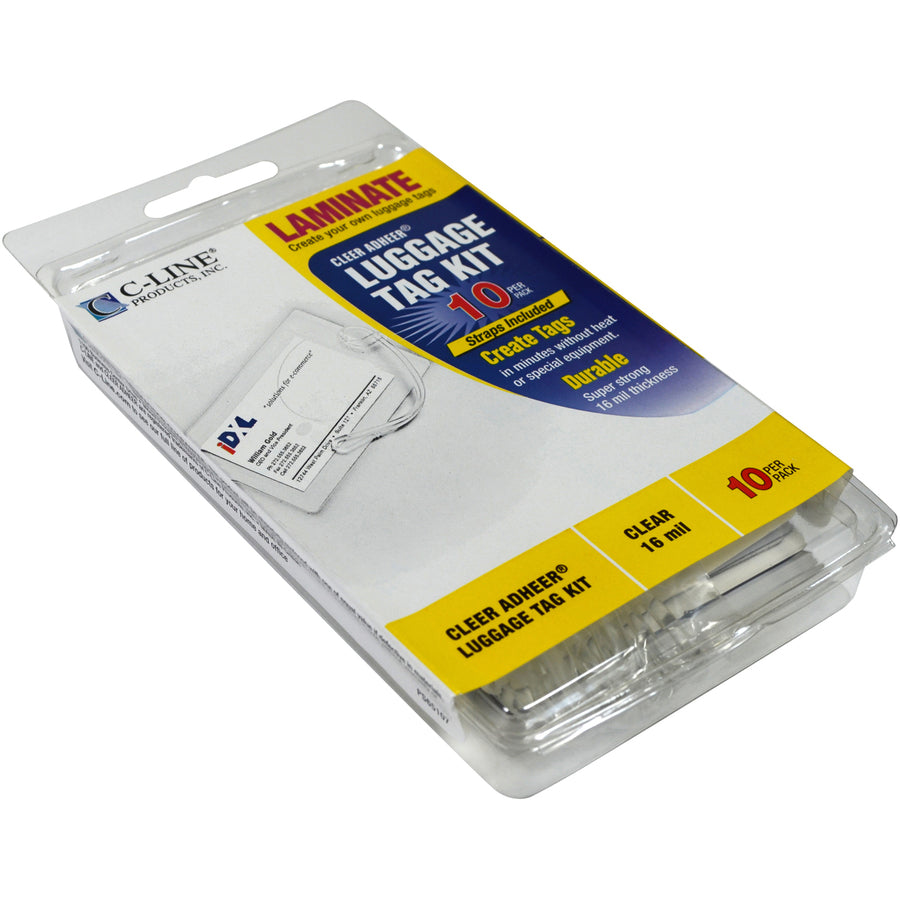 C-Line Super Heavyweight Cleer Adheer Luggage Tag with Straps - Clear, 4-9/16 x 2-13/16, 10/PK, 65107 -