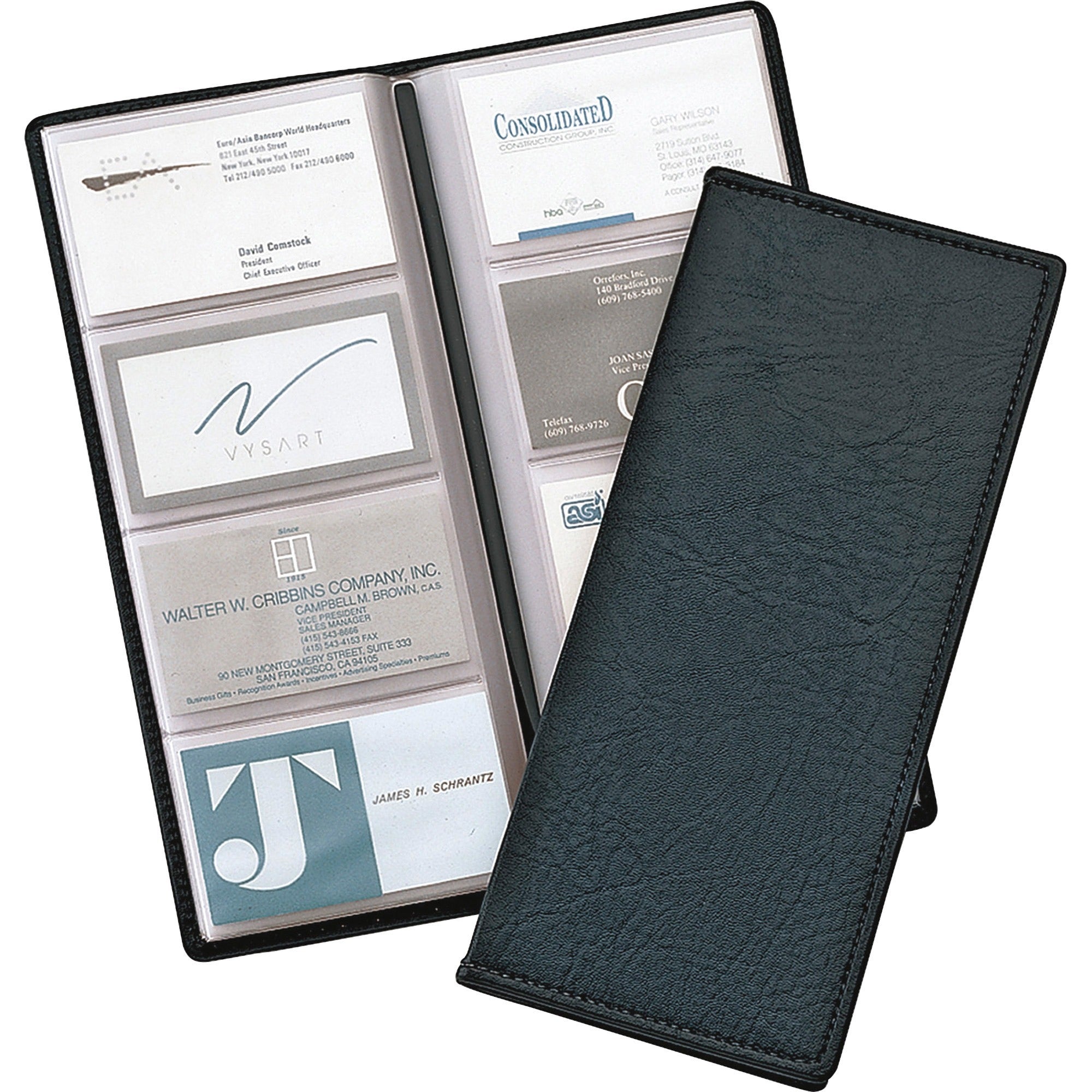 Cardinal Sewn 96 Card File - 96 Capacity - 4.25" Width x 10.38" Length - Black Vinyl Cover -
