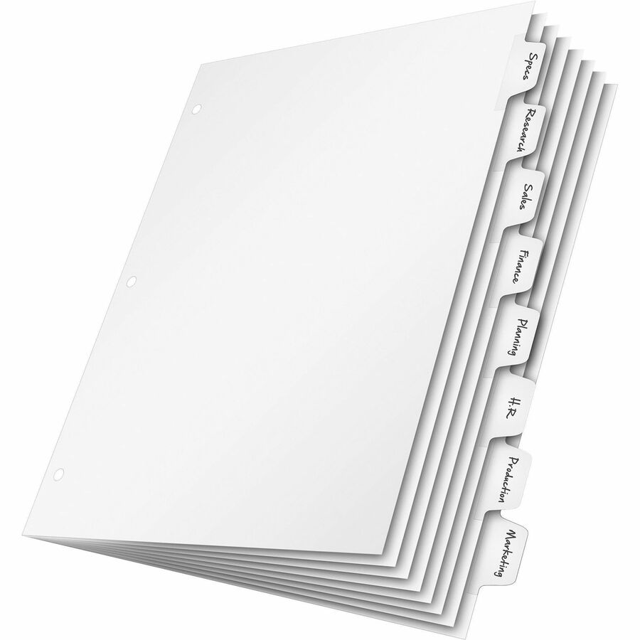 Cardinal Write 'N Erase Mylar Tab Dividers - 8 x Divider(s) - Write-on Tab(s) - 8 Tab(s)/Set - 9" Divider Width x 11" Divider Length - Letter - 8.50" Width x 11" Length - White Divider - White Mylar Tab(s) - Reinforced Tab, Reinforced Hole, Erasable -