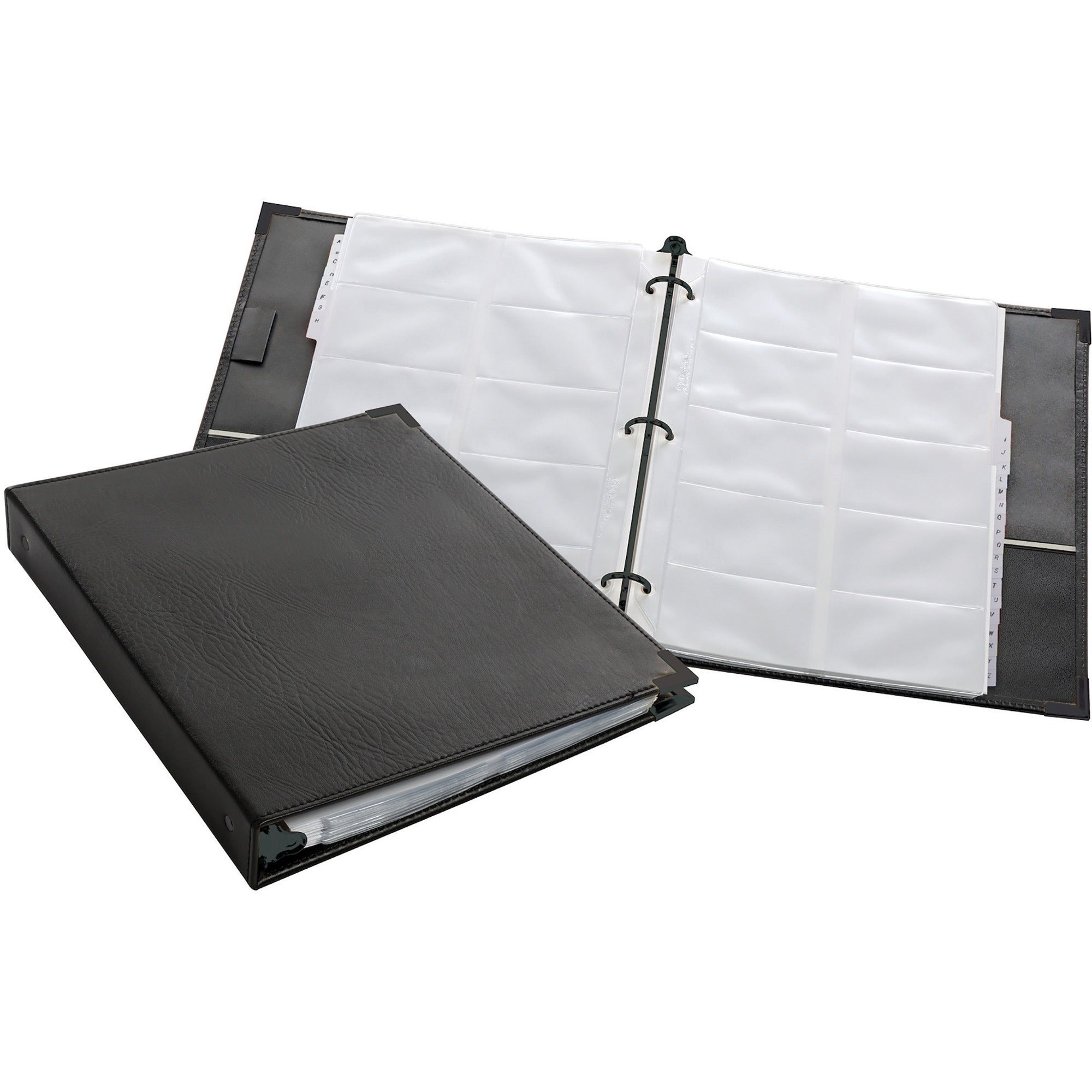Cardinal Stafford Business Card Ring Binders - 200 Capacity - 8.50" Width x 11" Length - 3-ring Binding - Refillable - Black Vinyl Cover -