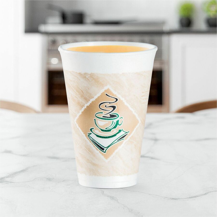 Dart 16 oz Cafe G Design Insulated Foam Cups - 25 / Bag - 40 / Carton - White - Foam - Cold Drink, Hot Drink -