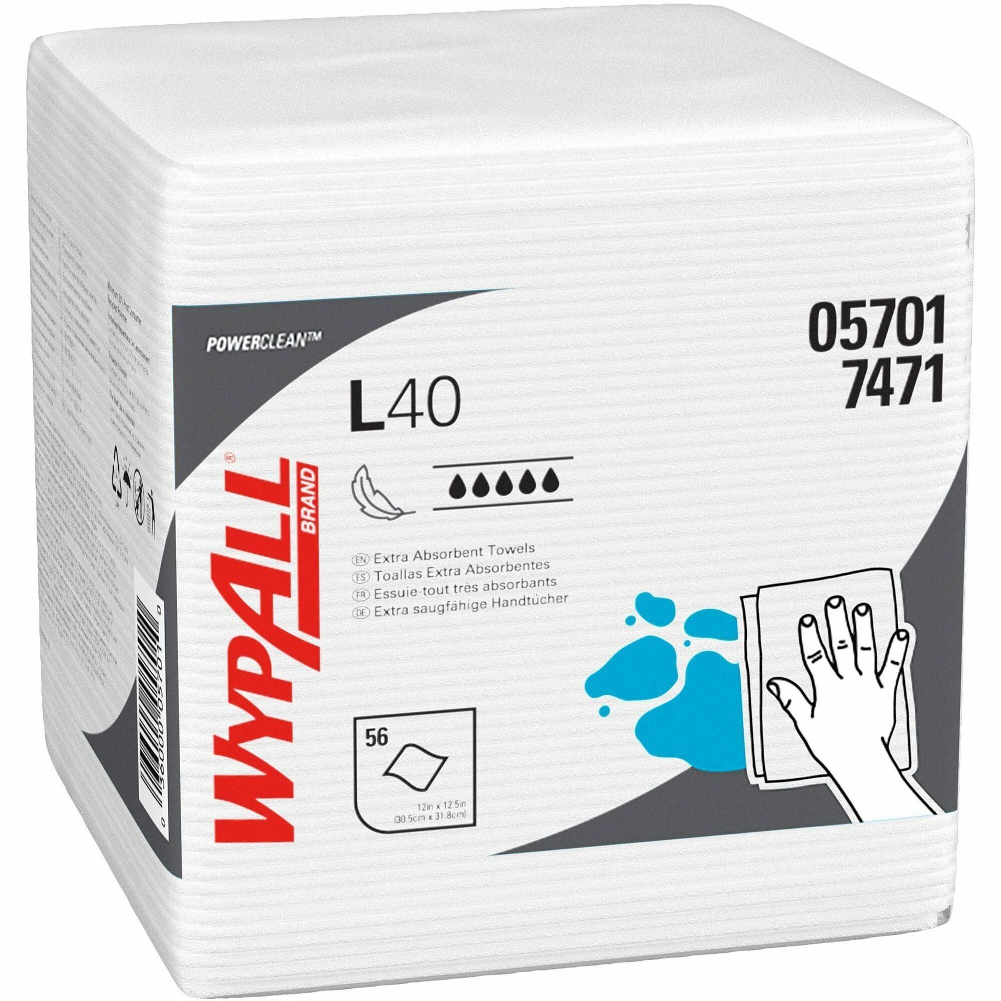 Wypall PowerClean L40 Extra Absorbent Towels - White - Soft, Absorbent - For General Purpose - 56 Per Pack - 18 / Carton -