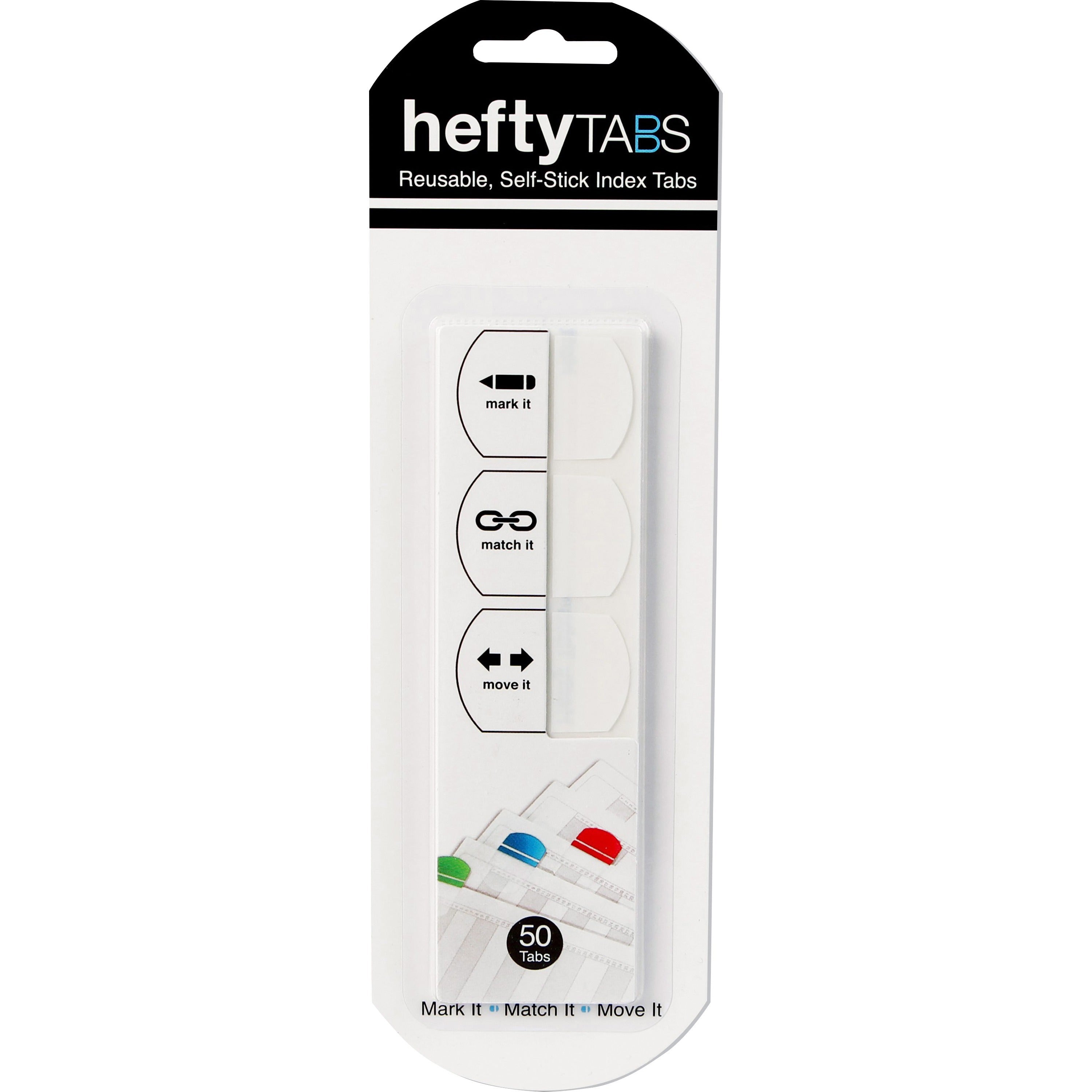 LEE Removable Hefty Index Tabs - Write-on Tab(s) - 1" Tab Height x 1.50" Tab Width - Removable - White Plastic Tab(s) - Reusable, Tear Resistant - 50 / Pack -