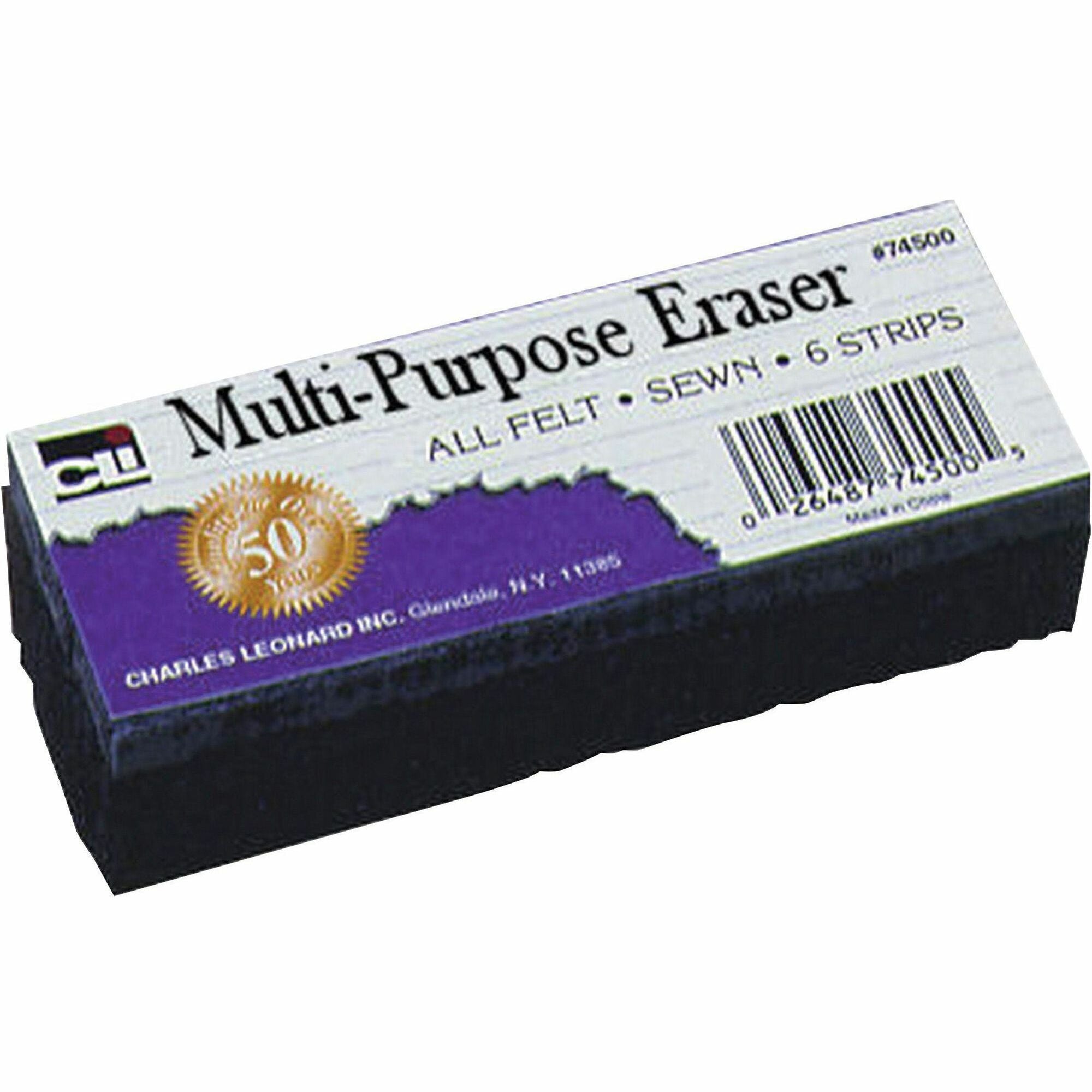CLI Multi-Purpose Eraser - 2" Width x 5" Length - Washable - Black - Felt - 1Each -