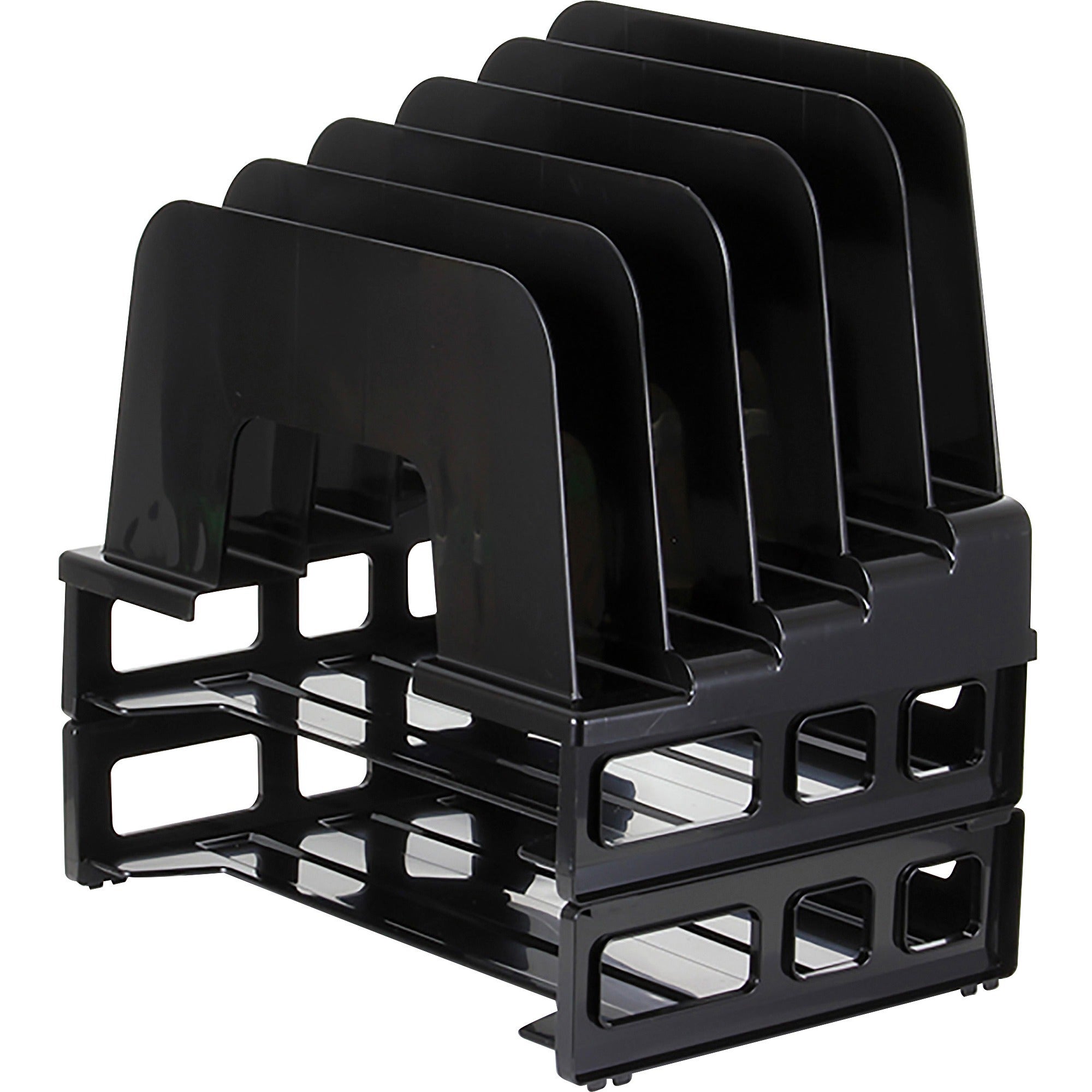 Officemate Tray/Incline Sorter Combo - 5 Compartment(s) - 14" Height x 9.1" Width x 13.5" DepthDesktop - Stackable - Black - 1 / Pack -