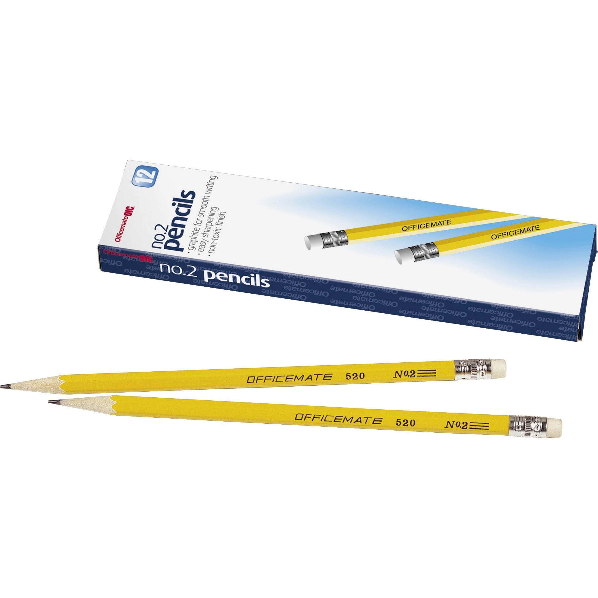 Officemate No. 2 Wood Pencils - #2 Lead - Yellow Wood Barrel - 1 Dozen -