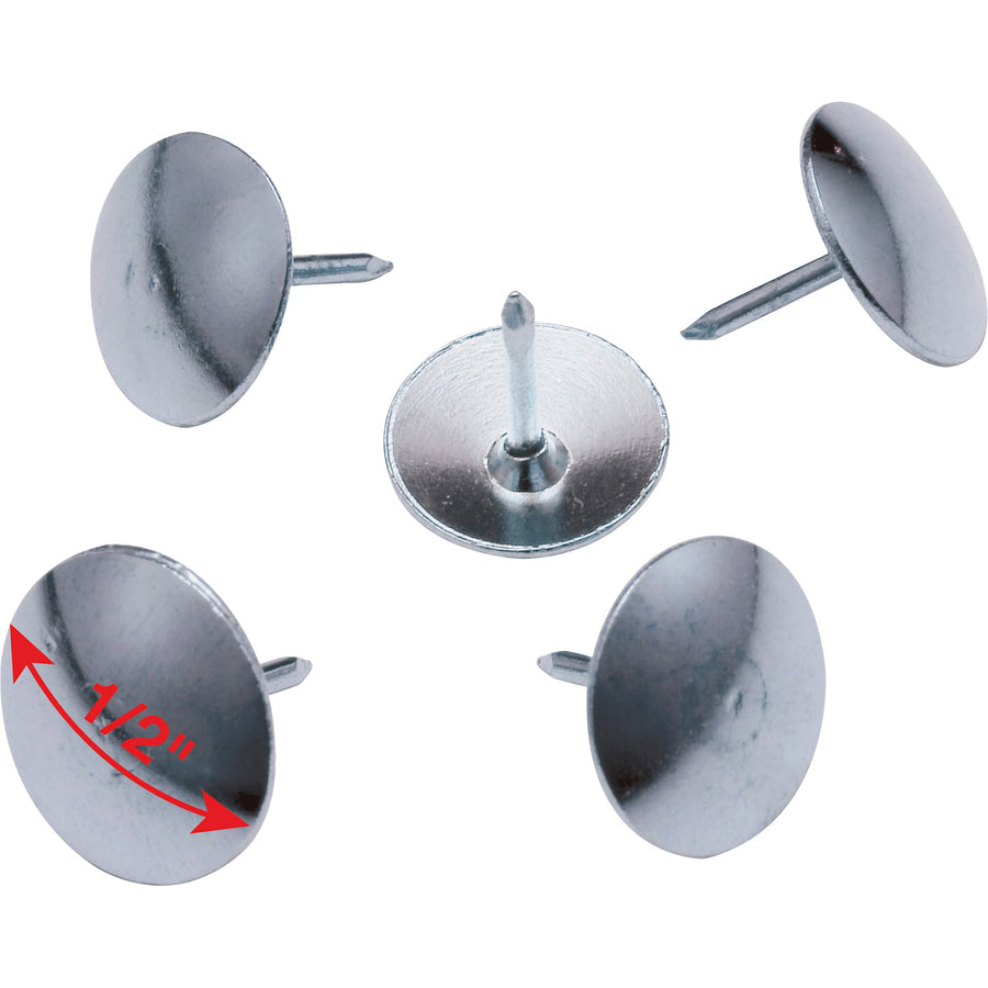 Officemate Steel Thumb Tacks - 0.50" Head - 100 / Box - Silver -