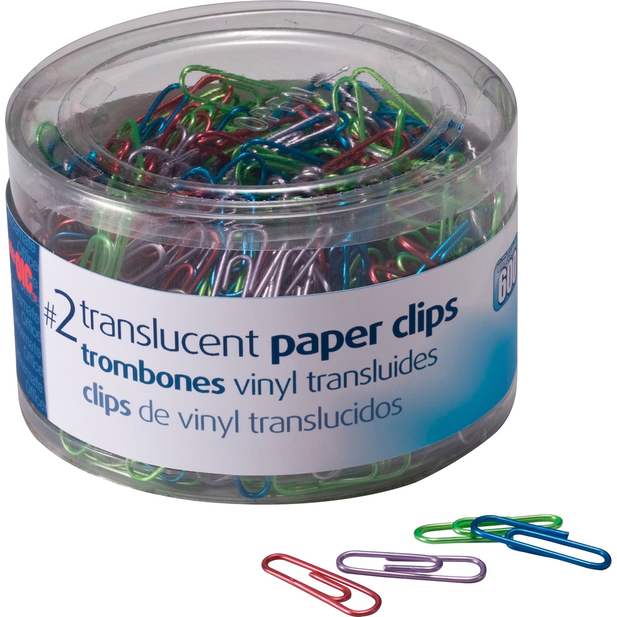 officemate-translucent-vinyl-paper-clips-no-2-600-box-blue-purple-green-red-silver-vinyl_oic97211 - 1