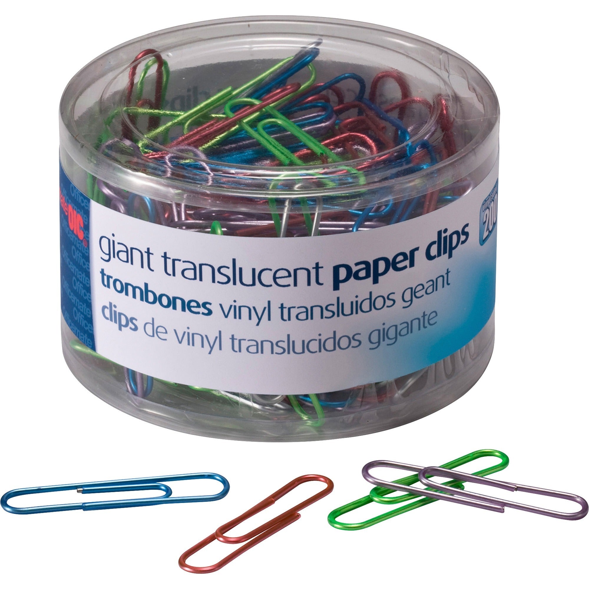 officemate-translucent-vinyl-paper-clips-jumbo-2-length-x-05-width-200-pack-blue-red-green-silver-purple-vinyl_oic97212 - 1