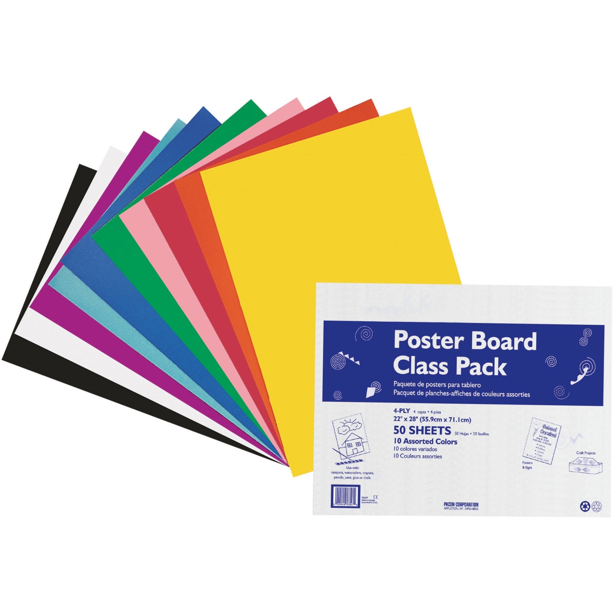 Pacon Poster Board Class Pack - Board and Banner - 22"Width x 28"Length - 50 / Carton - Assorted -