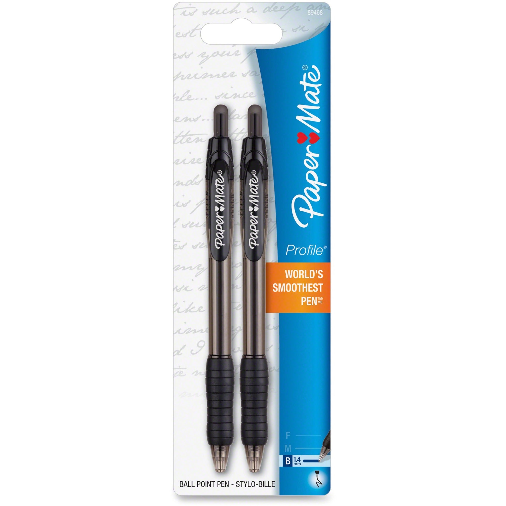 Paper Mate Retractable Profile Ballpoint Pens - Bold Pen Point - 1.4 mm Pen Point Size - Refillable - Retractable - Black - Black Barrel - 1 / Pack -