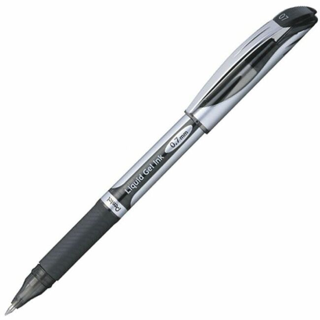EnerGel EnerGel Deluxe Liquid Gel Pen - Medium Pen Point - 0.7 mm Pen Point Size - Refillable - Black Gel-based Ink - Silver Barrel - 1 Each -
