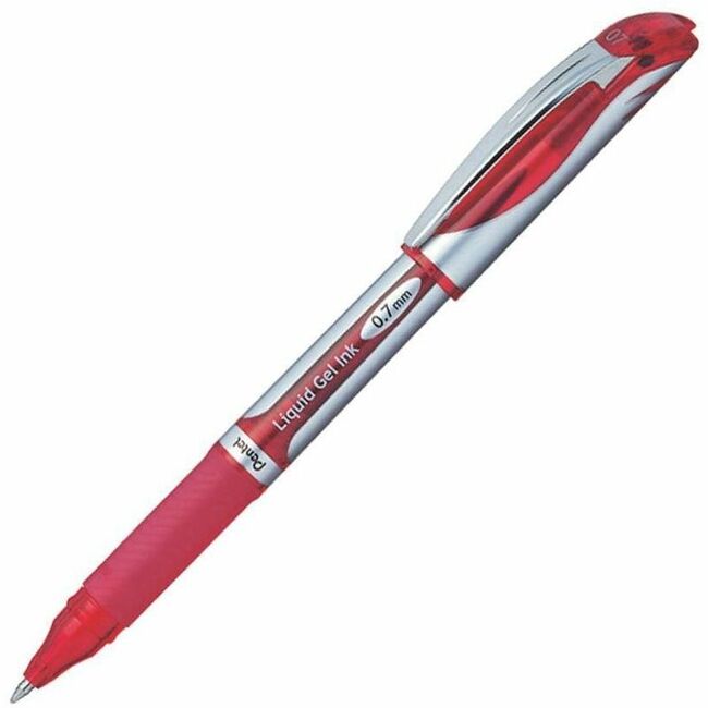 EnerGel EnerGel Deluxe Liquid Gel Pen - Medium Pen Point - 0.7 mm Pen Point Size - Refillable - Red Gel-based Ink - Silver Barrel - 1 Each -